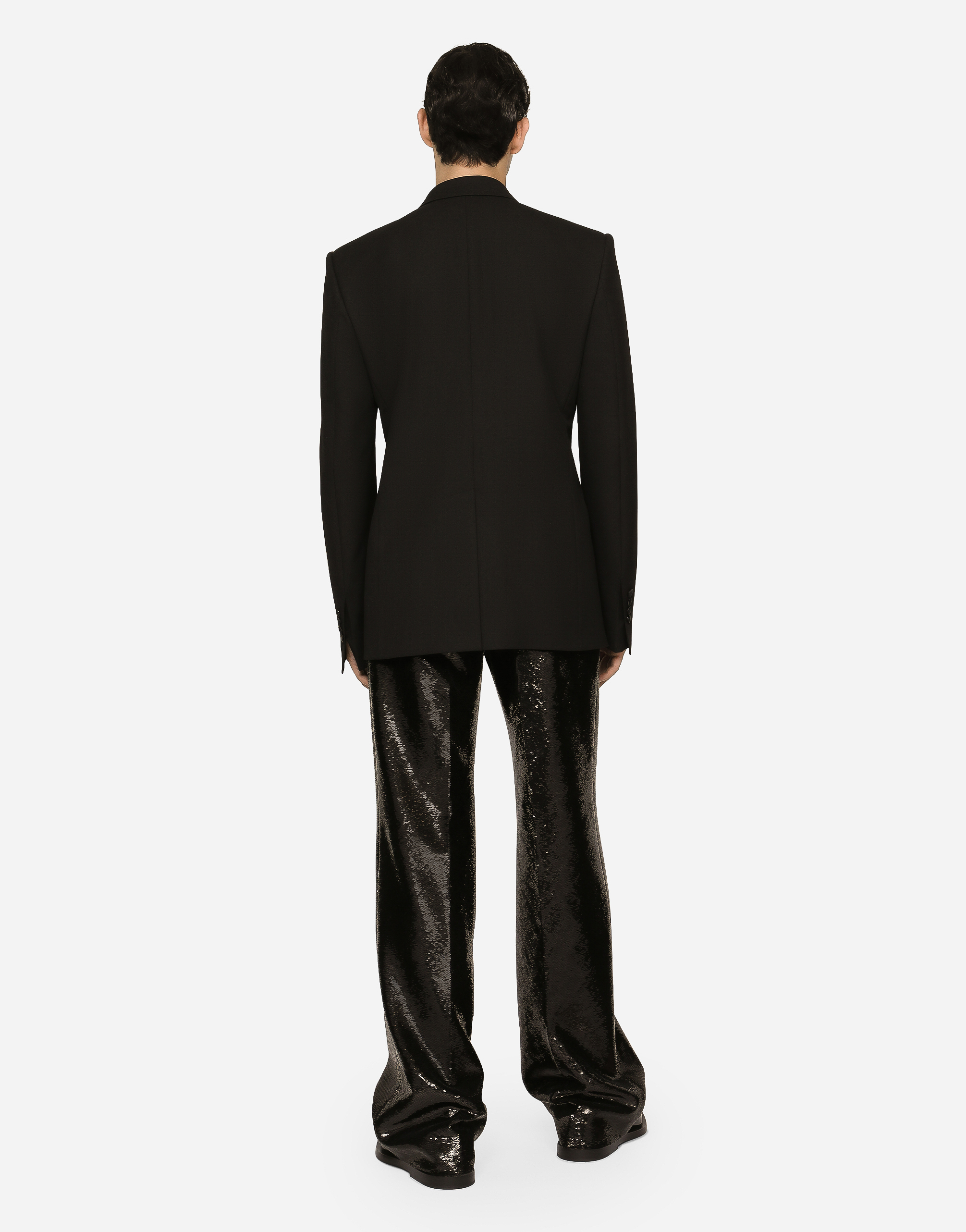 Dolce & Gabbana Double-breasted Wool Sicilia-fit Tuxedo Jacket In Black