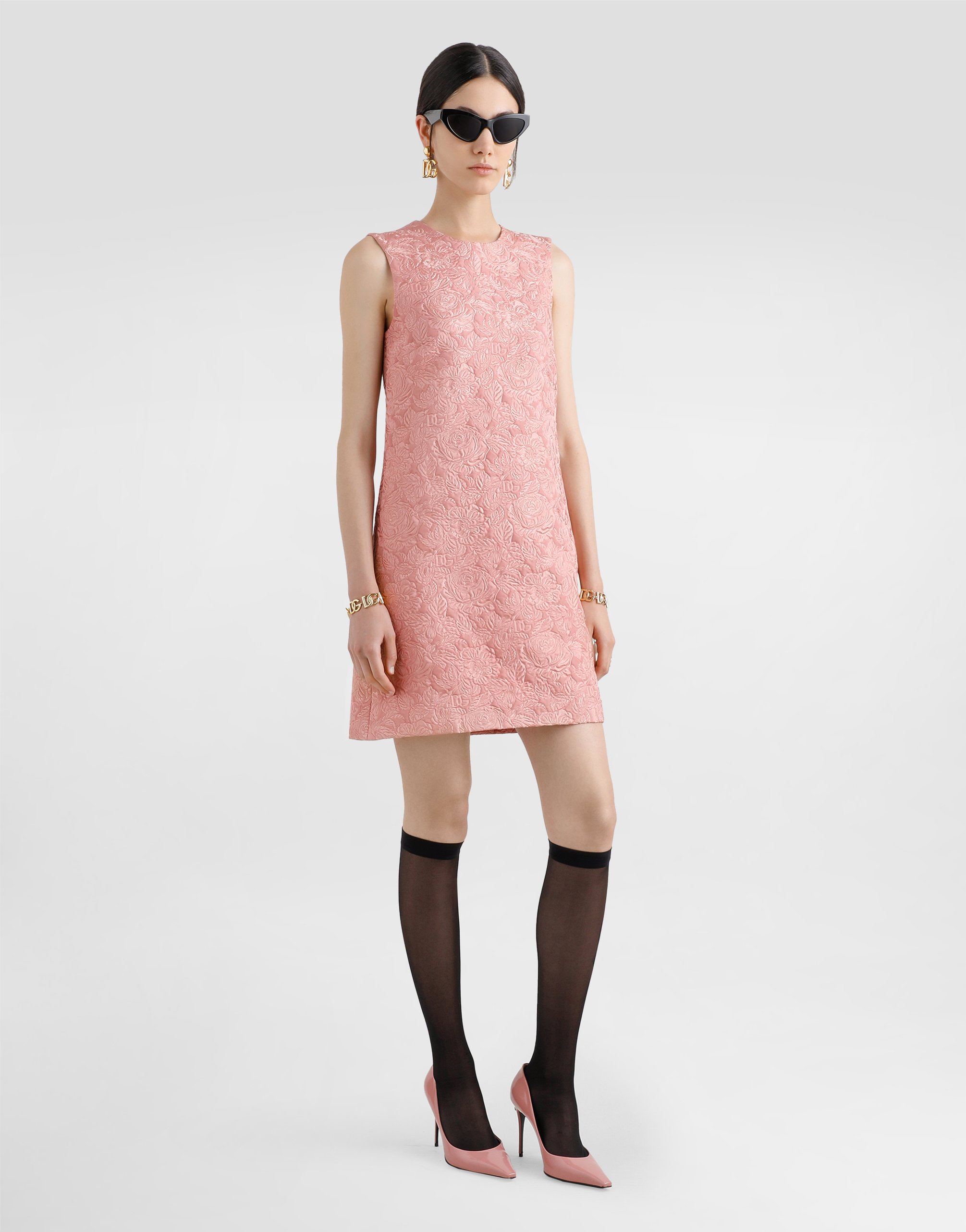 Dolce & Gabbana Floral Lace Overlay Dress With Scalloped Hem