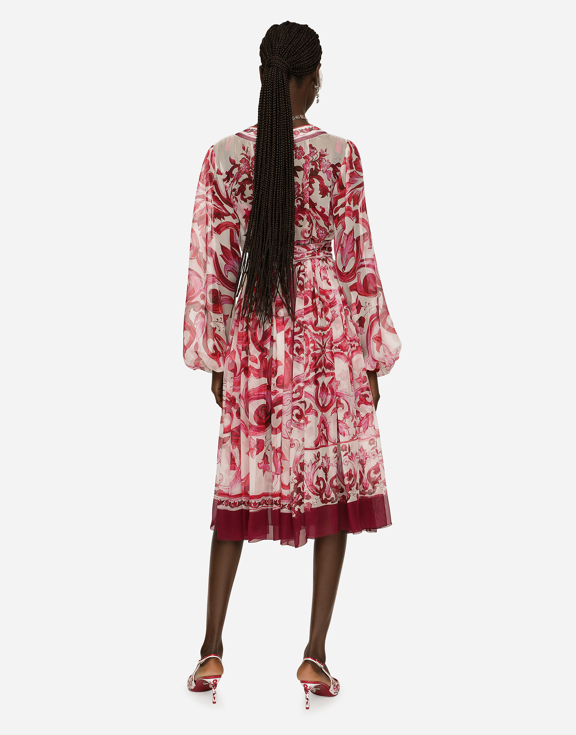 DOLCE & GABBANA MAJOLICA-PRINT CHIFFON MIDI DRESS