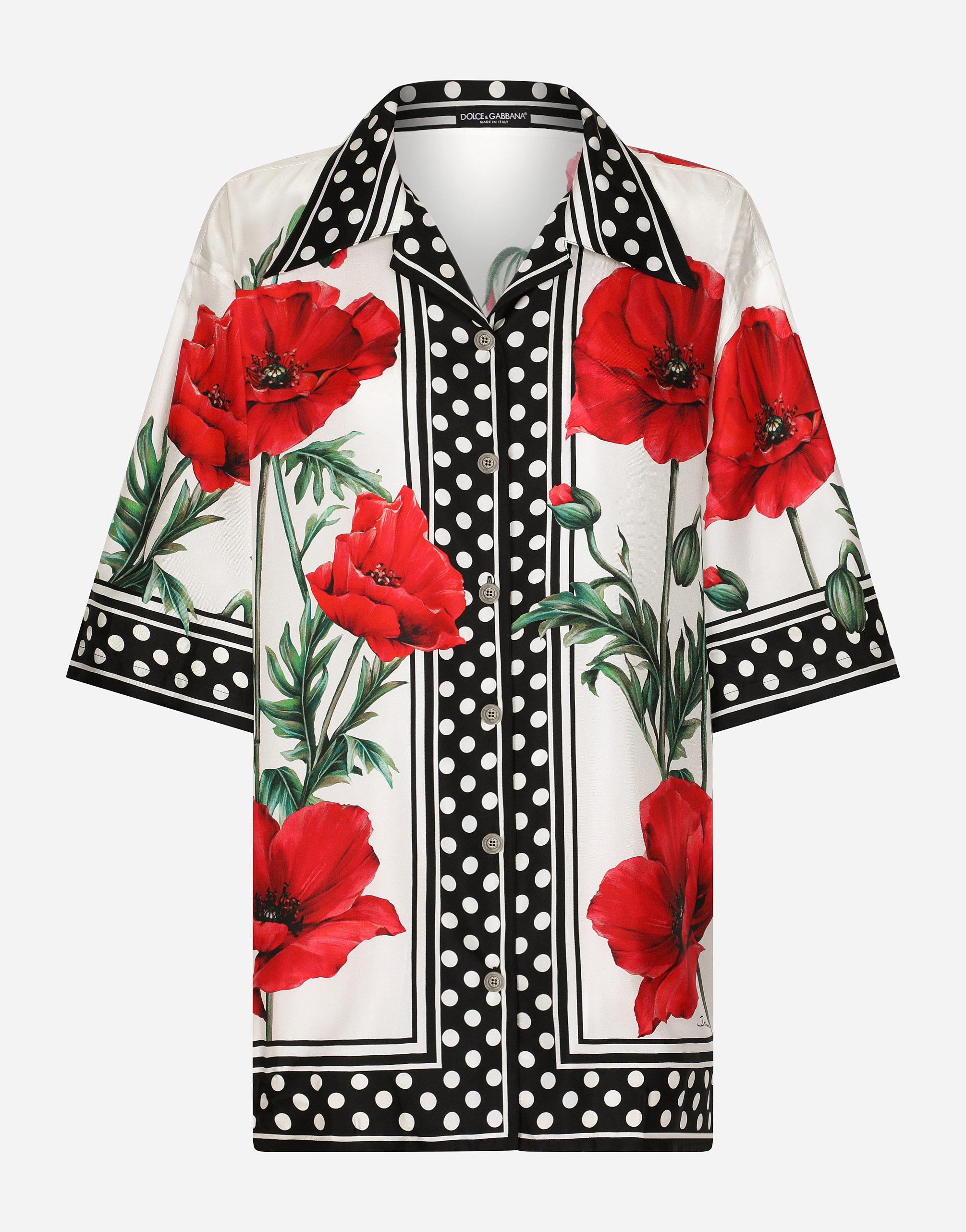 Dolce & Gabbana Poppy Print Silk Twill Button-up Shirt In Multicolor