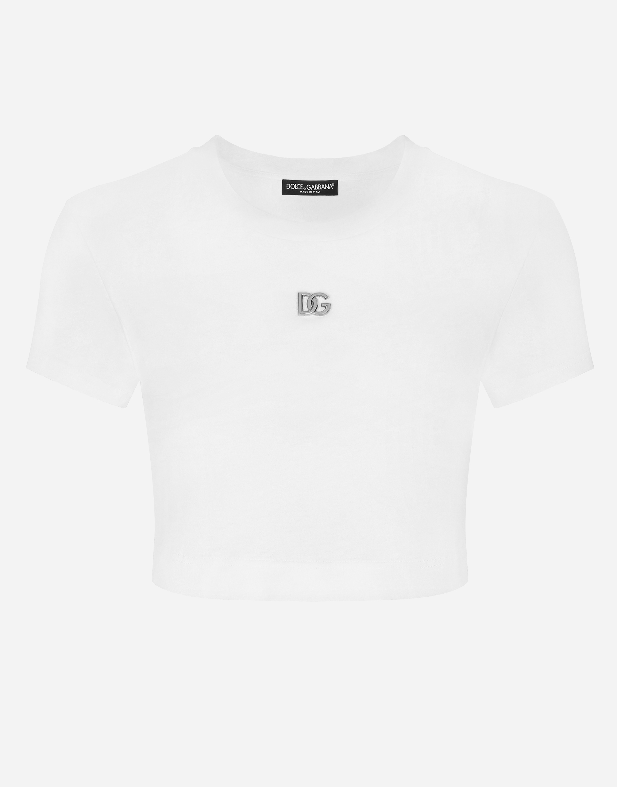 Tシャツ・カットソー DOLCE & GABBANA Woman T-Shirt White F8U08ZG7B3U W0800 Jersey T-shirt with crystal DG embellishment in Multicolor