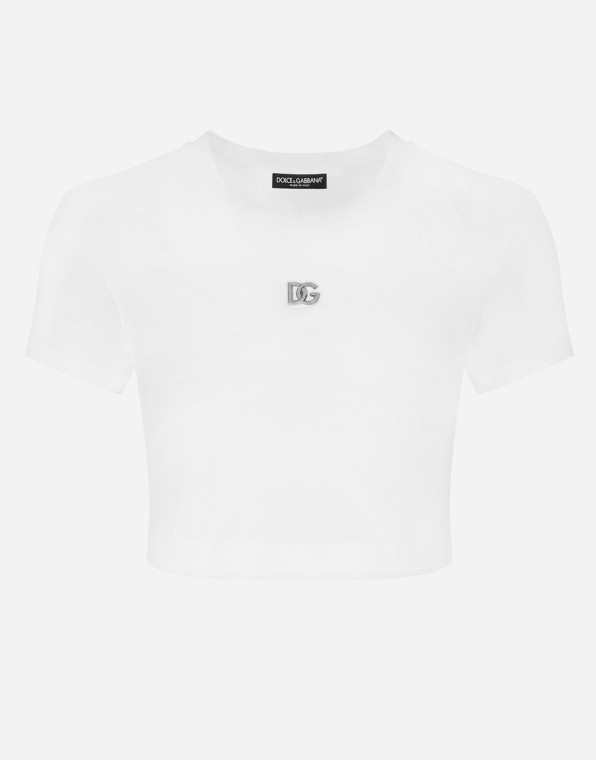 Dolce & Gabbana Cropped Jersey T-shirt With Dg Logo In White