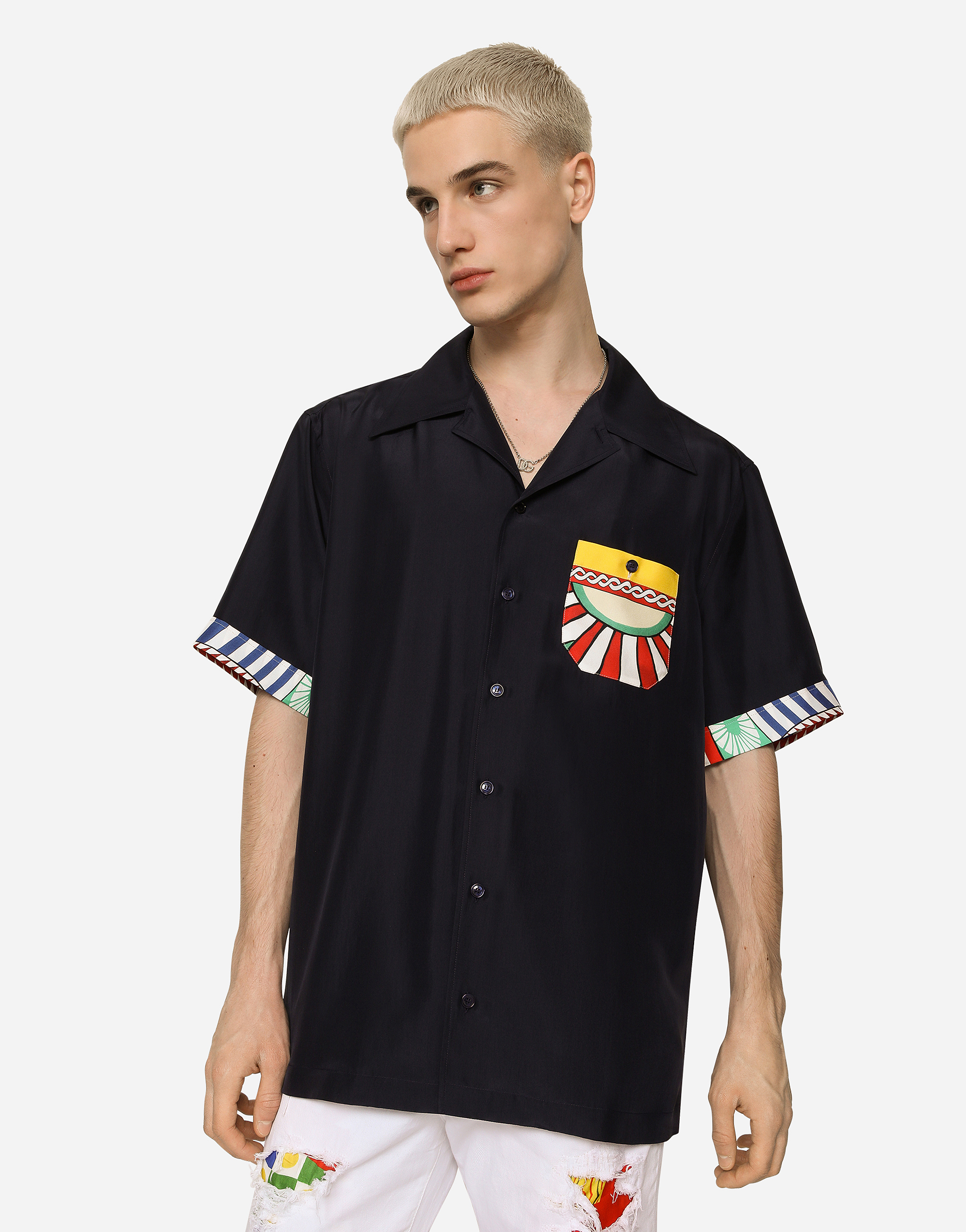 DOLCE & GABBANA SILK TWILL HAWAIIAN SHIRT WITH CARRETTO PRINT