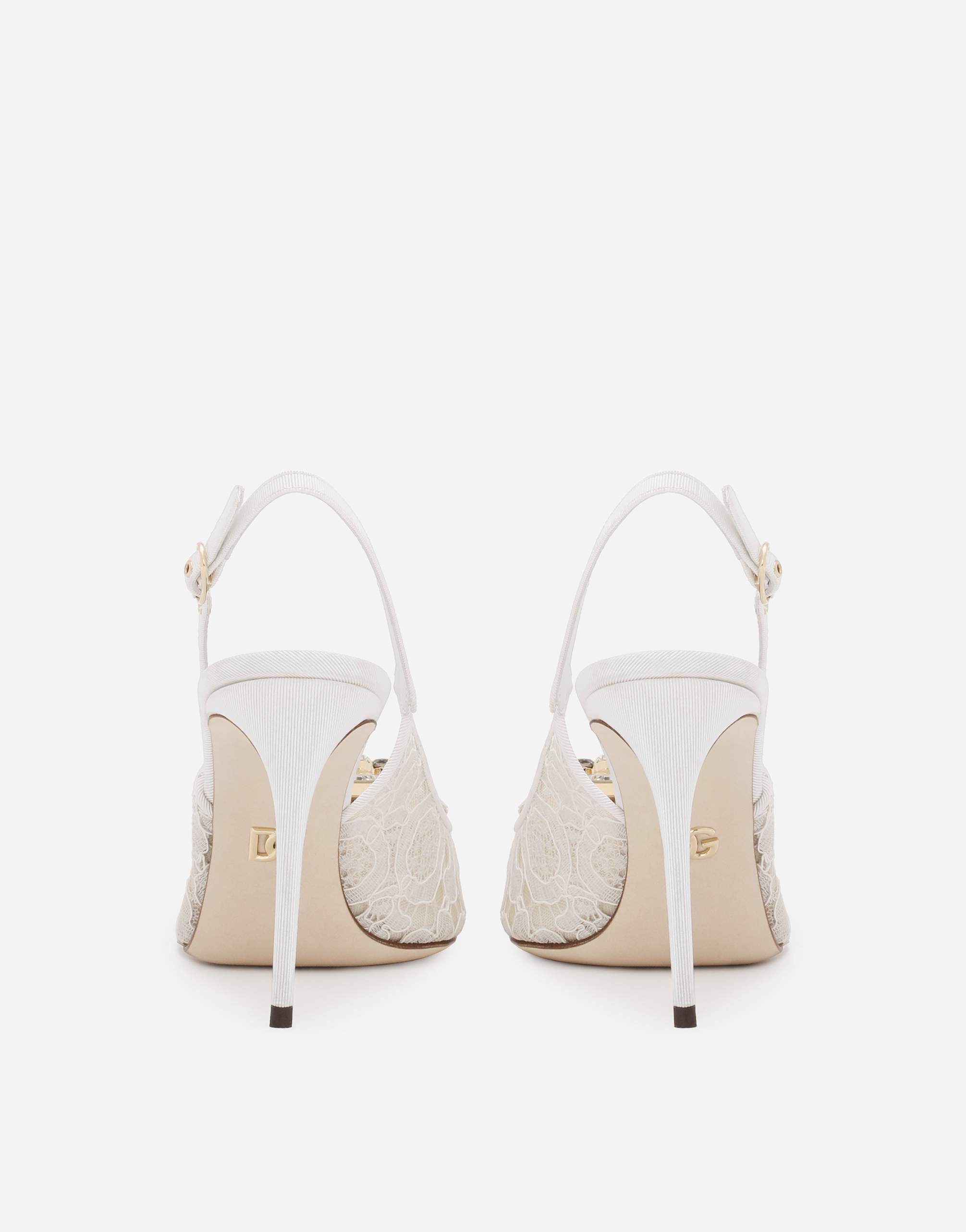 Dolce & Gabbana 'lace Overlay' Slingback Embellished Detail In Grey