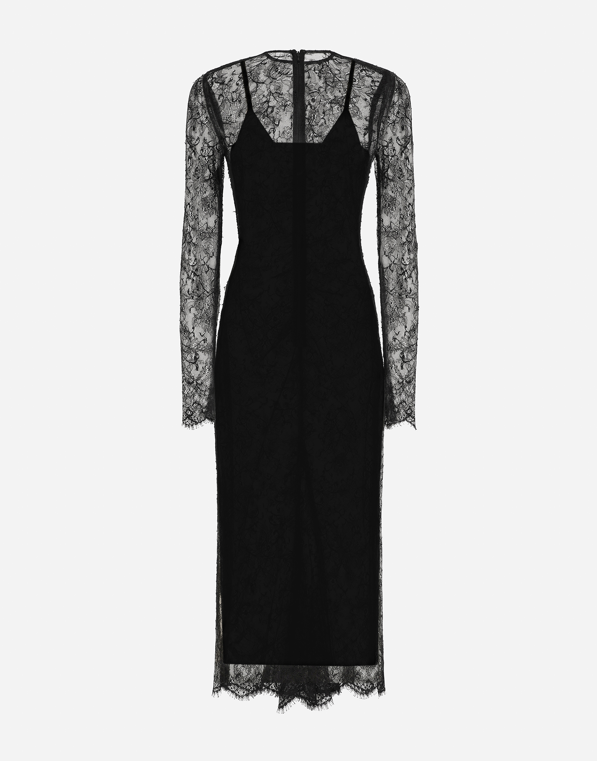 DOLCE & GABBANA CHANTILLY LACE FIL COUPÉ CALF-LENGTH DRESS