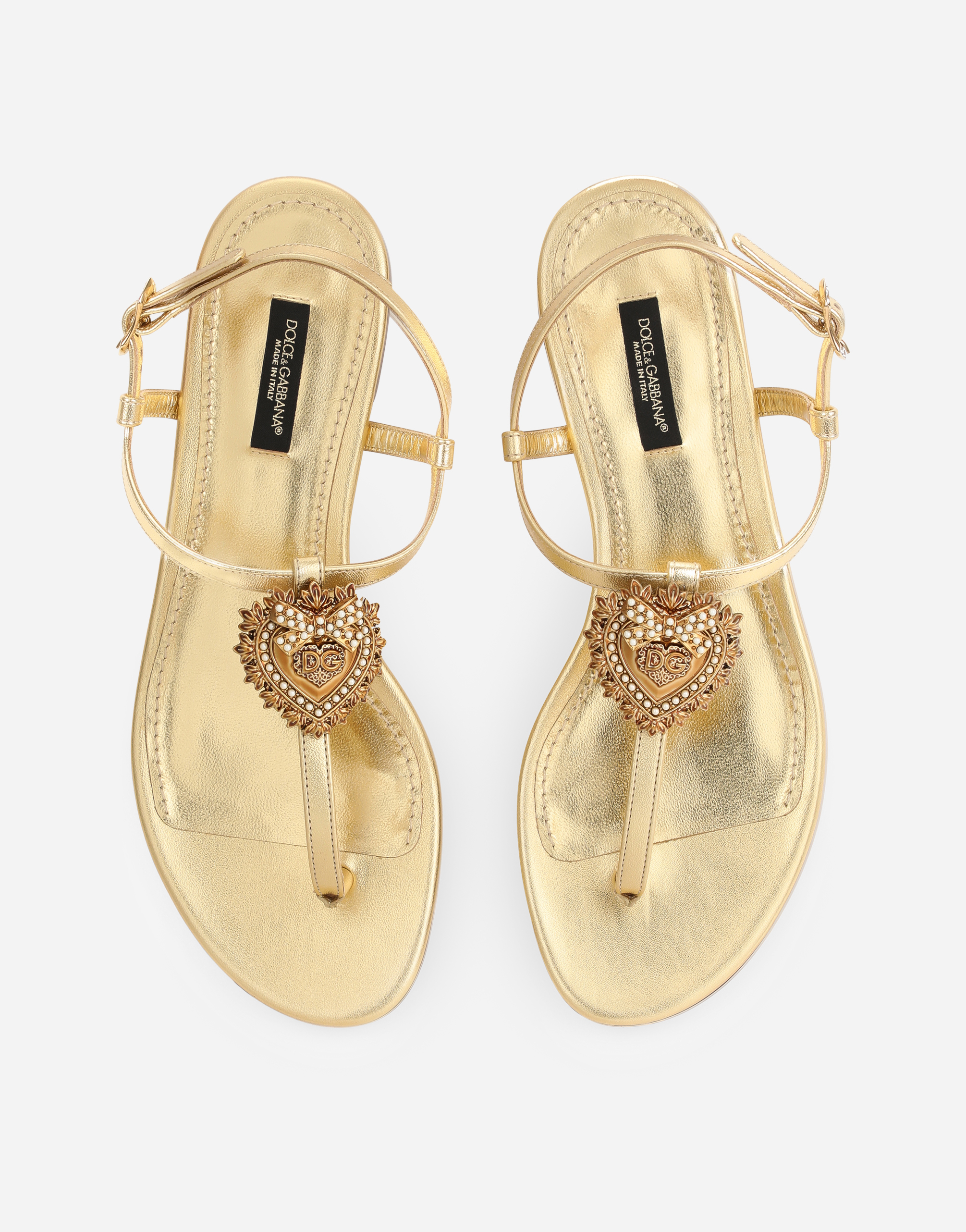 Shop Dolce & Gabbana Nappa Leather Devotion Thong Sandals In Gold