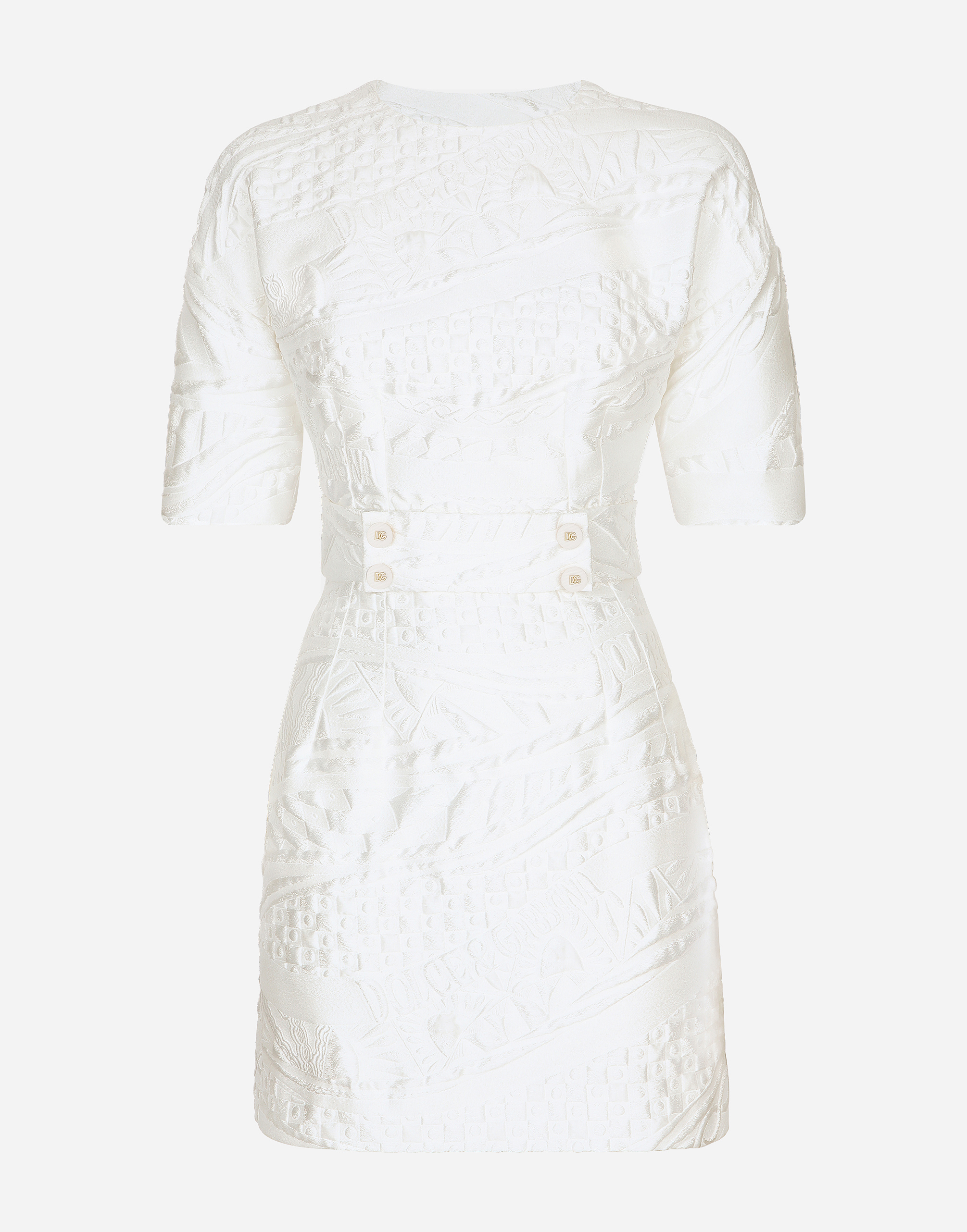 Short brocade dress with belt in White for Women