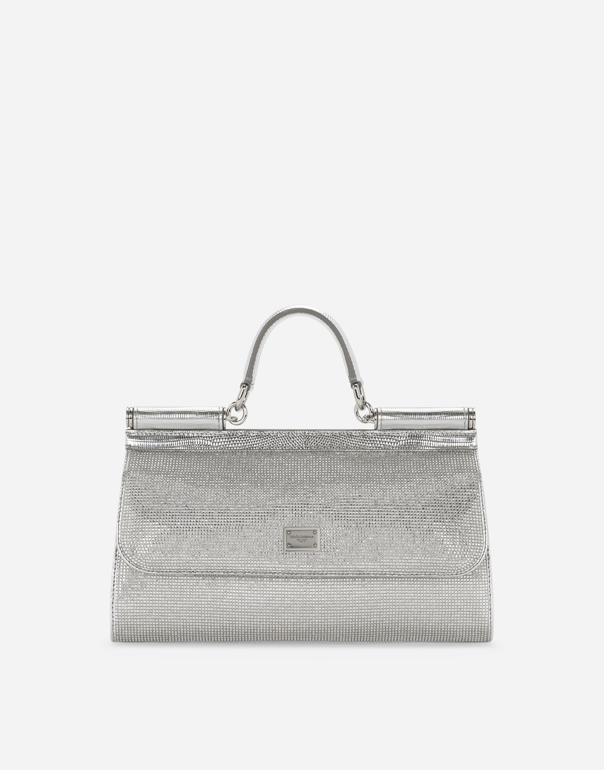 Dolce & Gabbana Satin Sicily Bag With Fusible Rhinestones In Silver