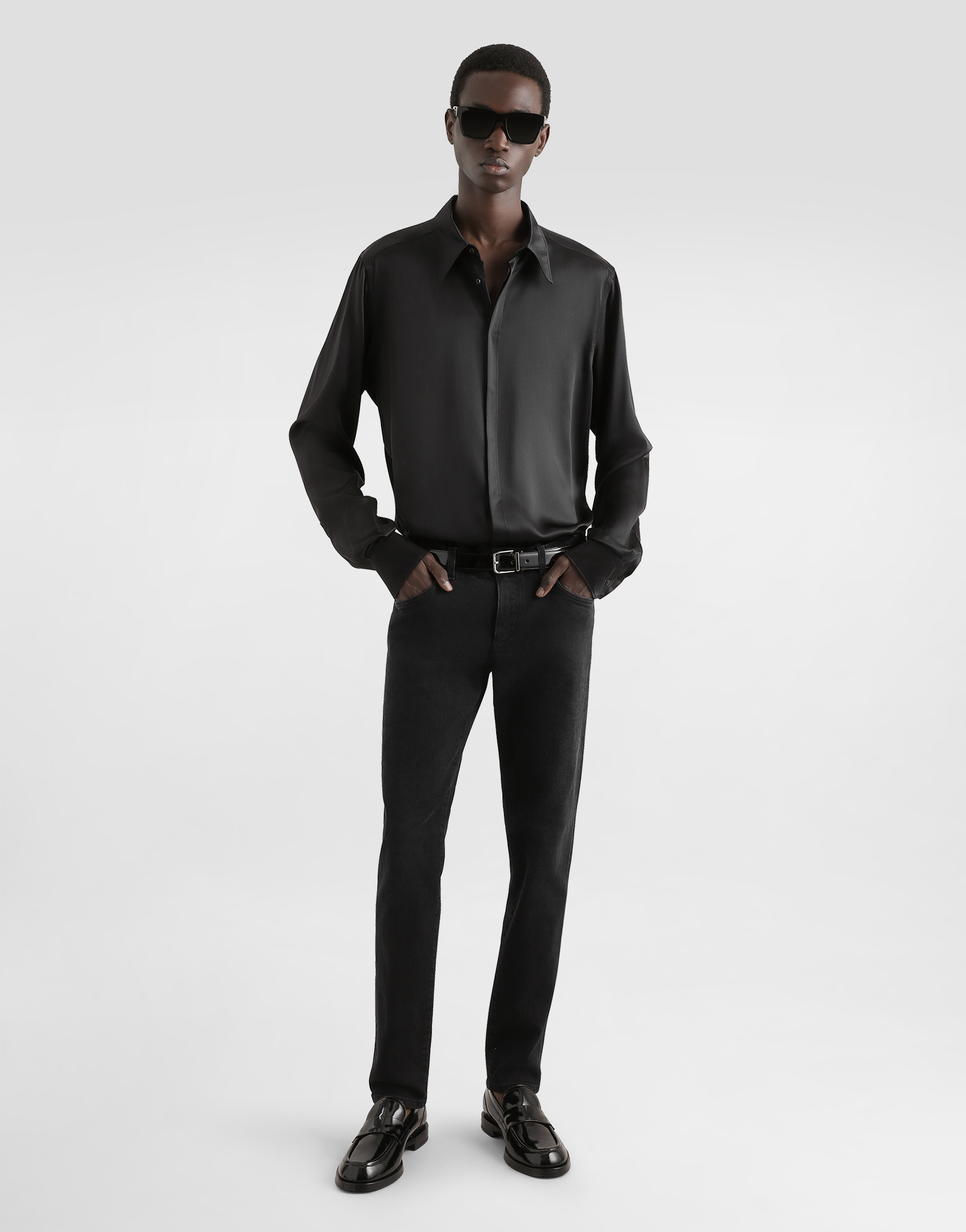 Shop Dolce & Gabbana Silk Satin Martini-fit Shirt In Black