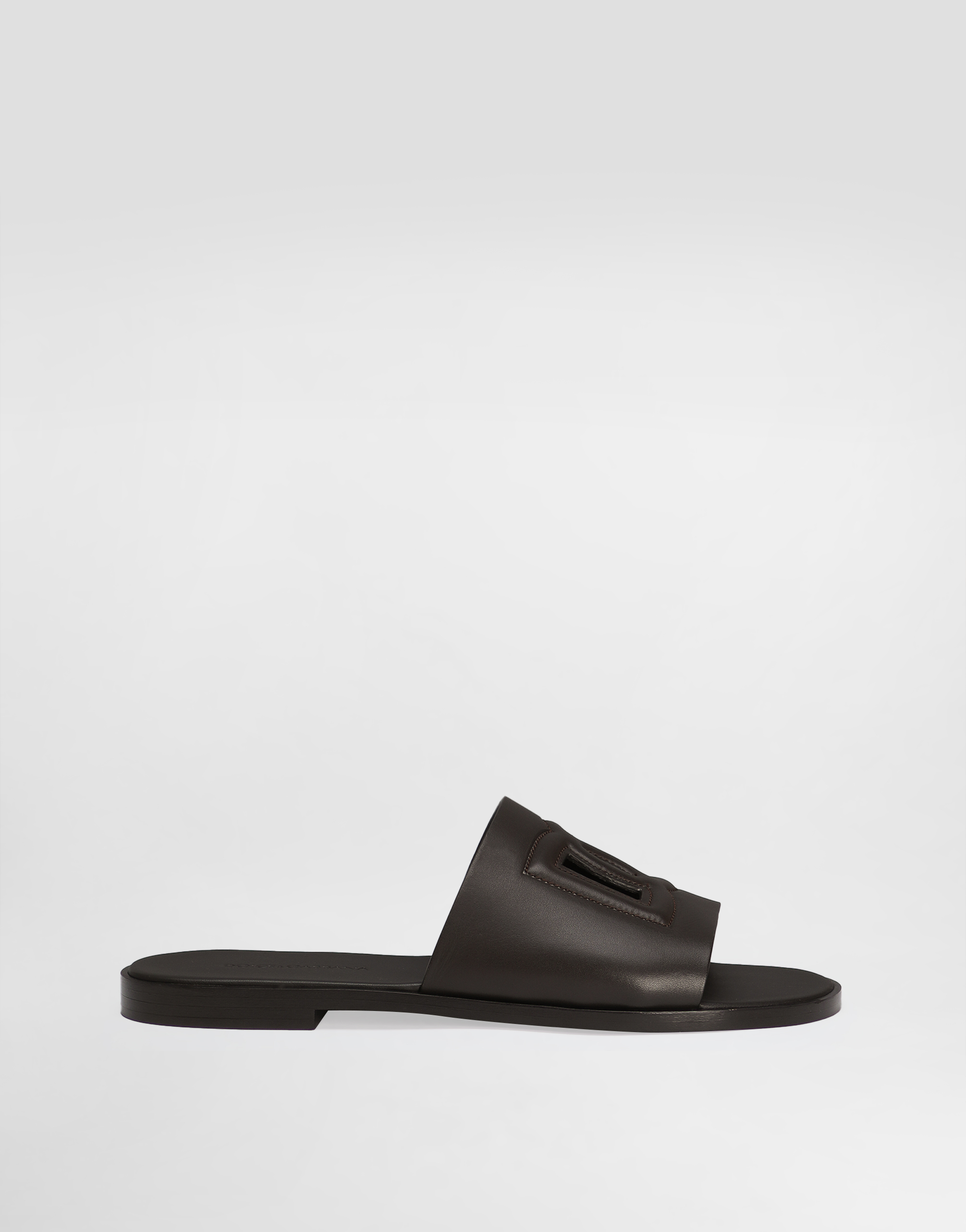 Dolce & Gabbana Calfskin Sliders - Man Sandals And Slides Brown Leather