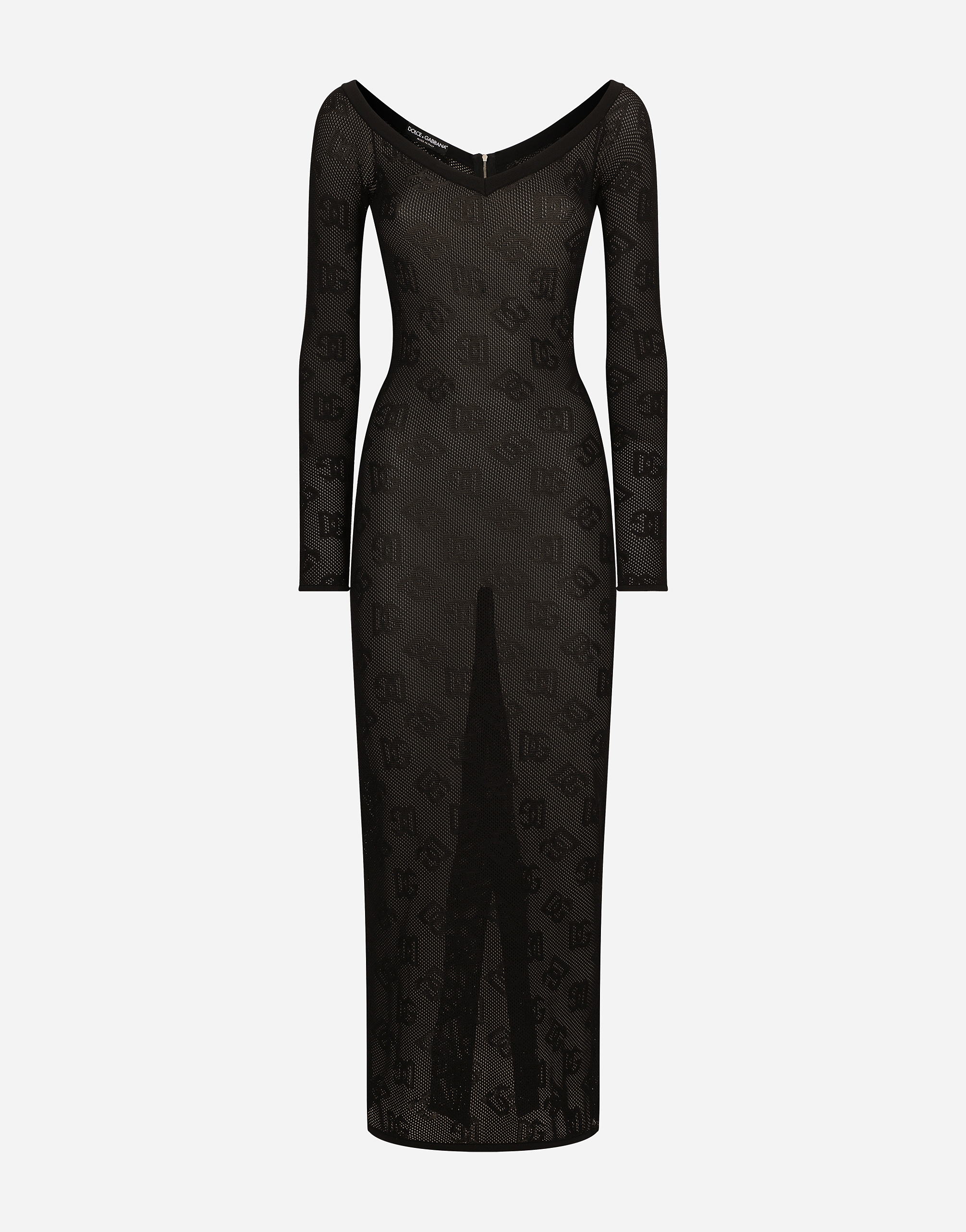 Dolce & Gabbana Mesh-stitch Sheath Dress With Jacquard Dg Logo In Black