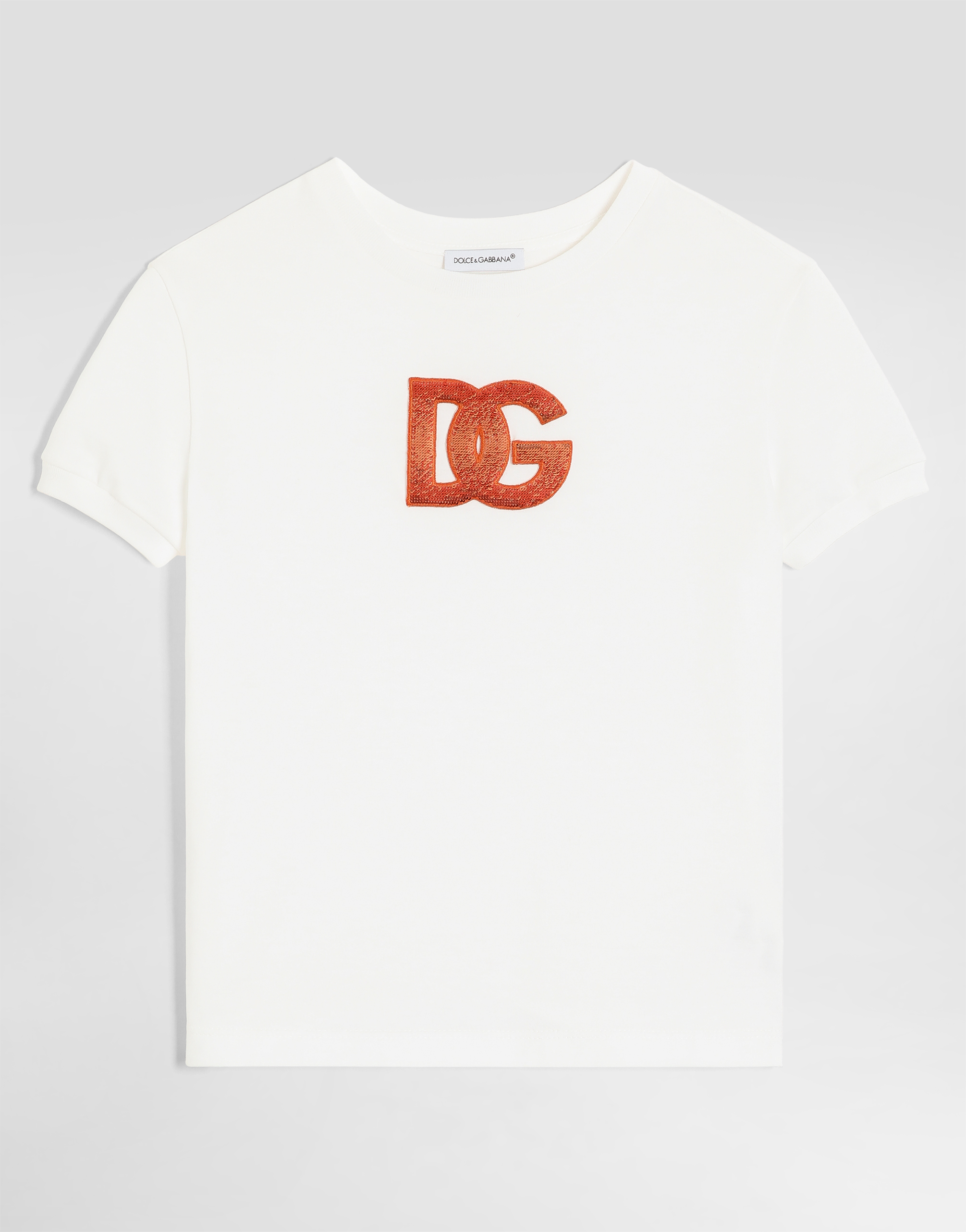 Dolce & Gabbana Jersey T-shirt With Sequin Logo Embroidery In White