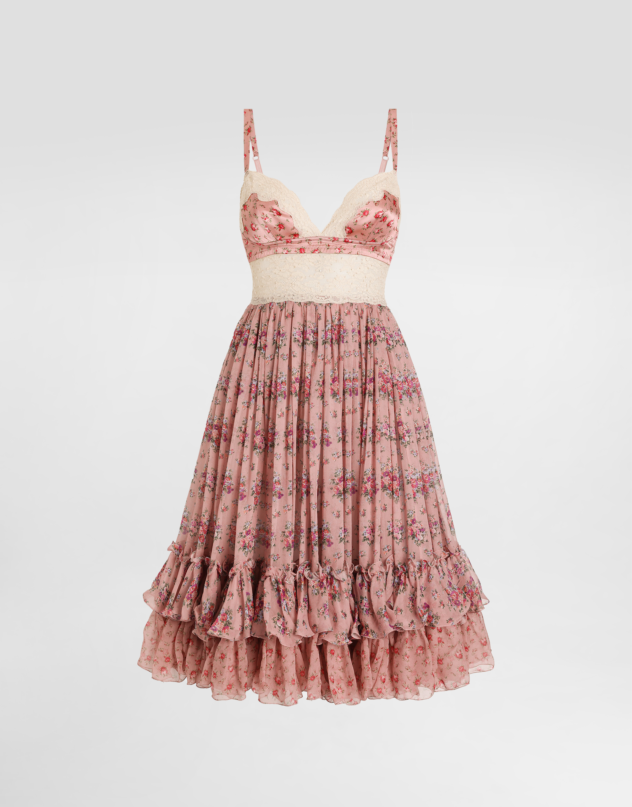 Small flower bouquets-print chiffon dress in Multicolor for Women