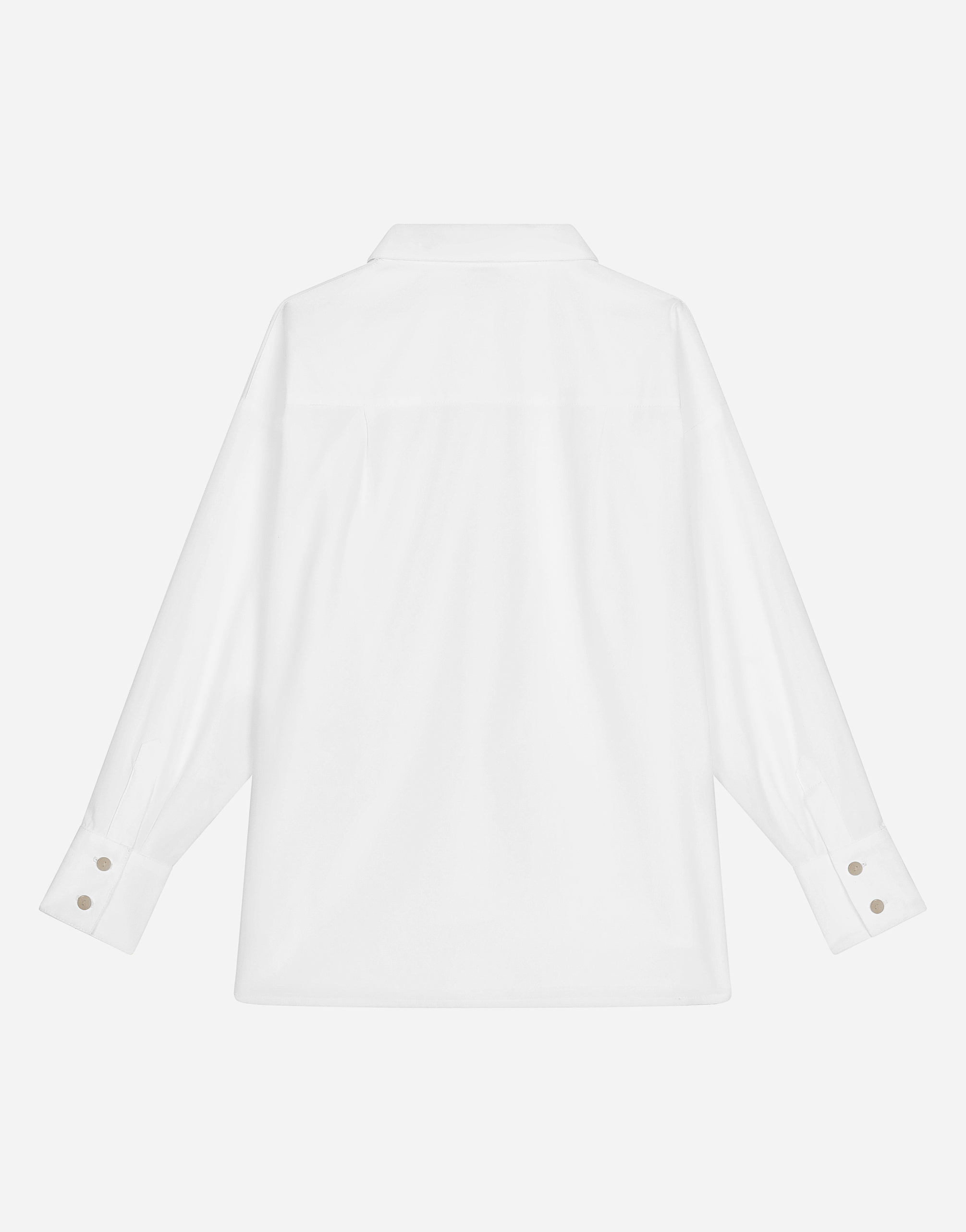 Dolce & Gabbana Camicia Manica Lunga In Popeline Con Dg Logo In Bianco