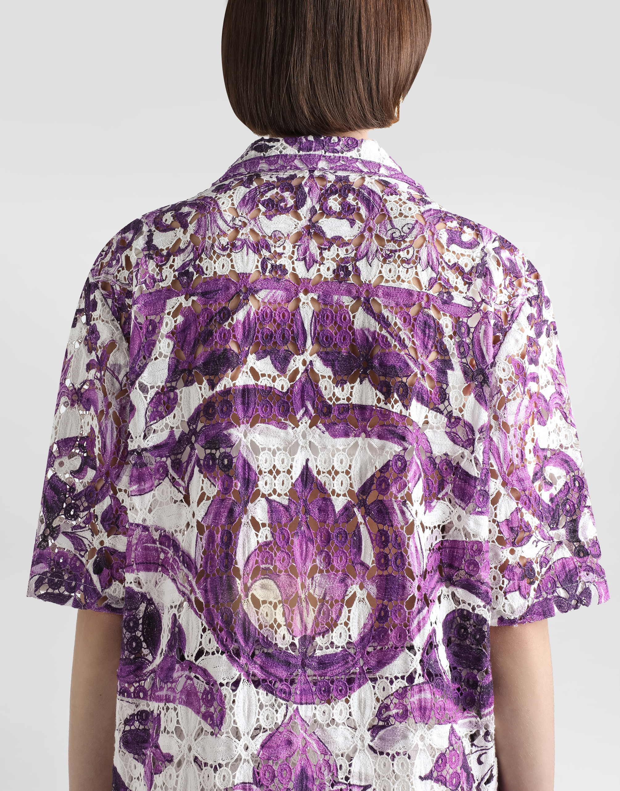 Dolce & Gabbana Majolica-print Crochet Lace Shirt In Purple