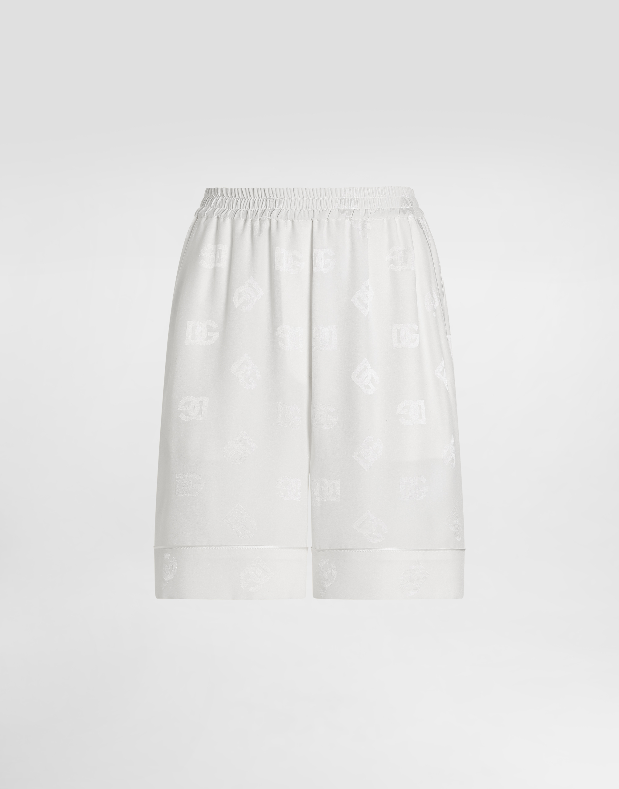 Silk satin jacquard Bermuda shorts with all-over DG logo in White