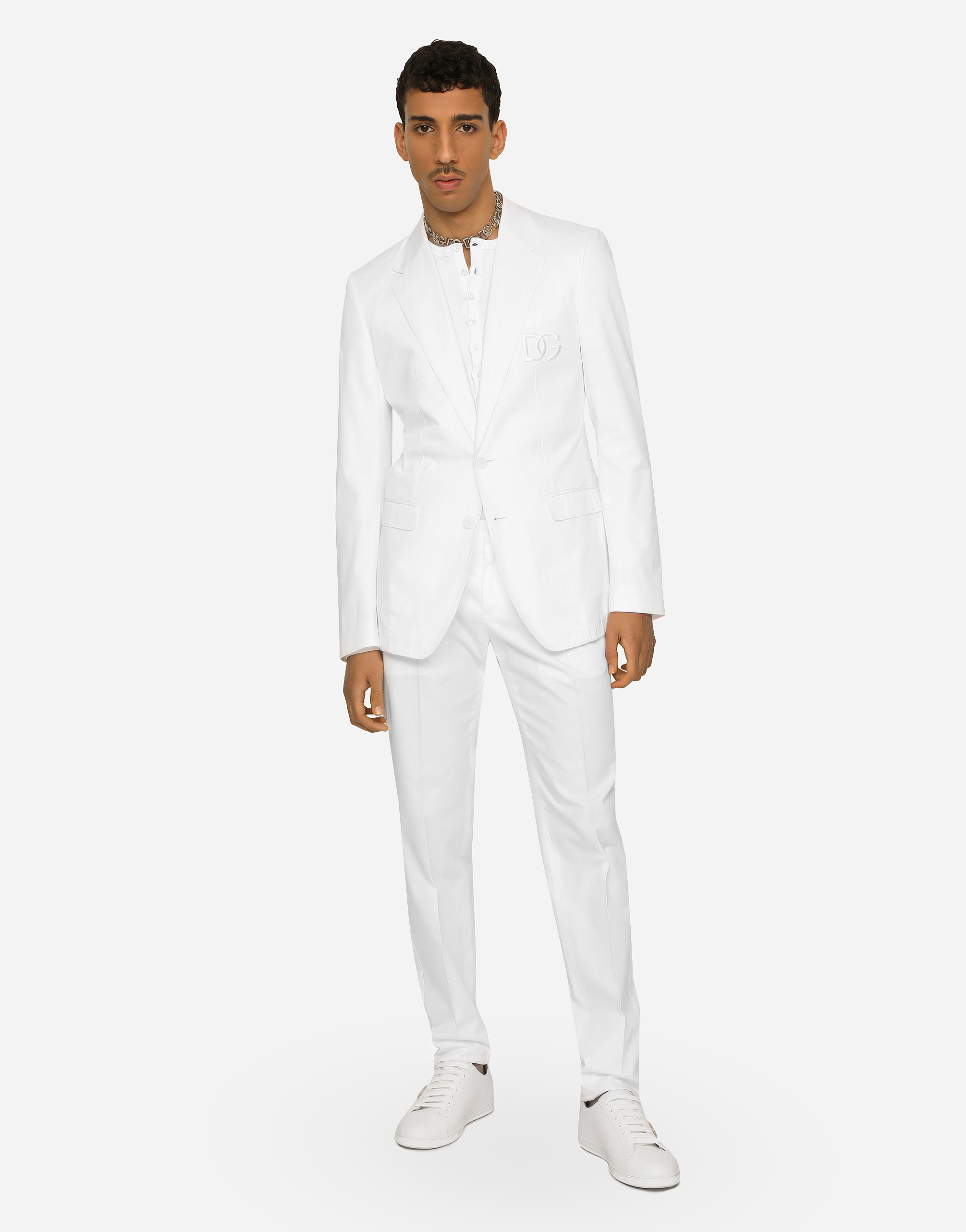 DOLCE & GABBANA SINGLE-BREASTED COTTON TAORMINA JACKET WITH DG PATCH