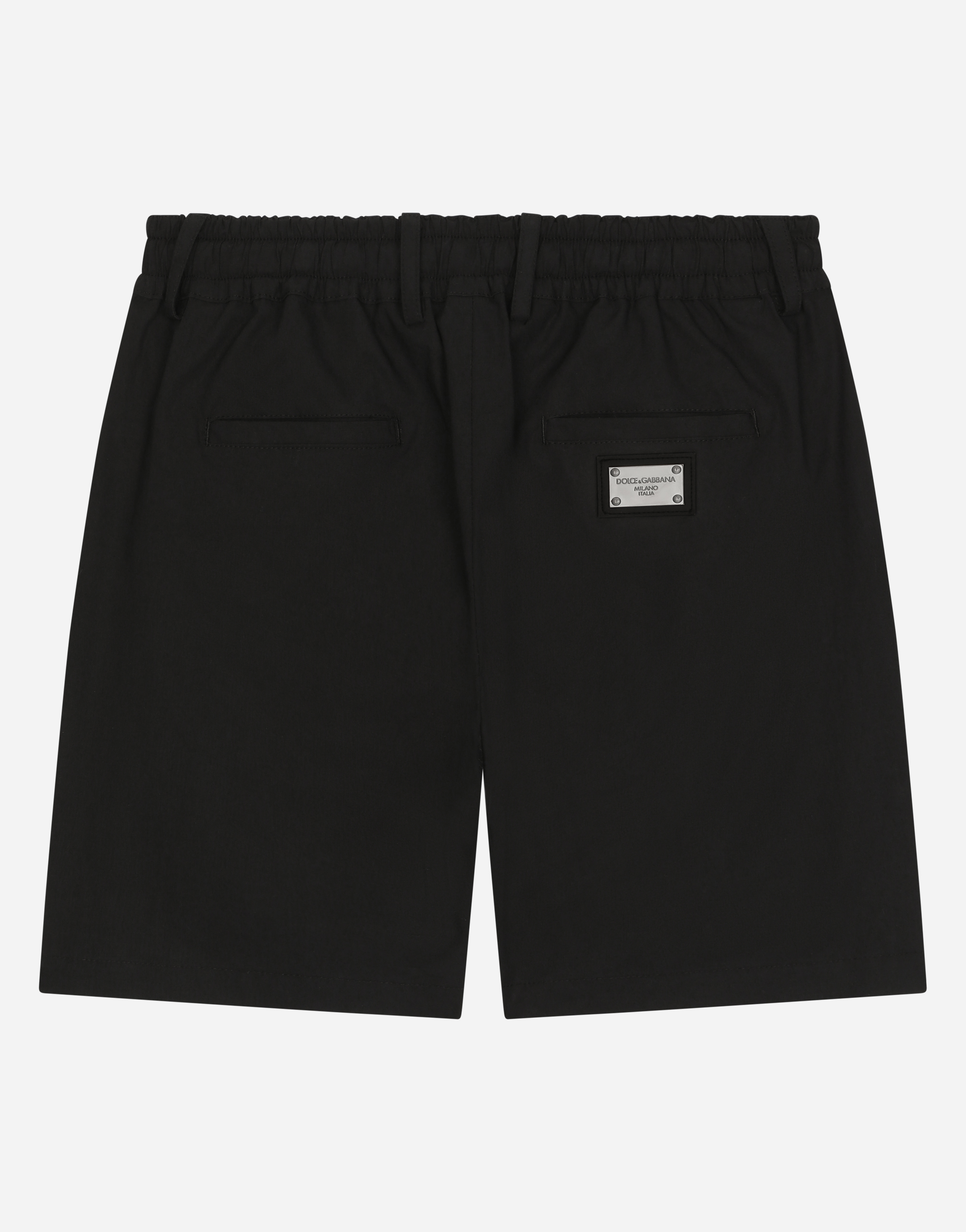 Shop Dolce & Gabbana Stretch Poplin Shorts With Logo Tag In Black