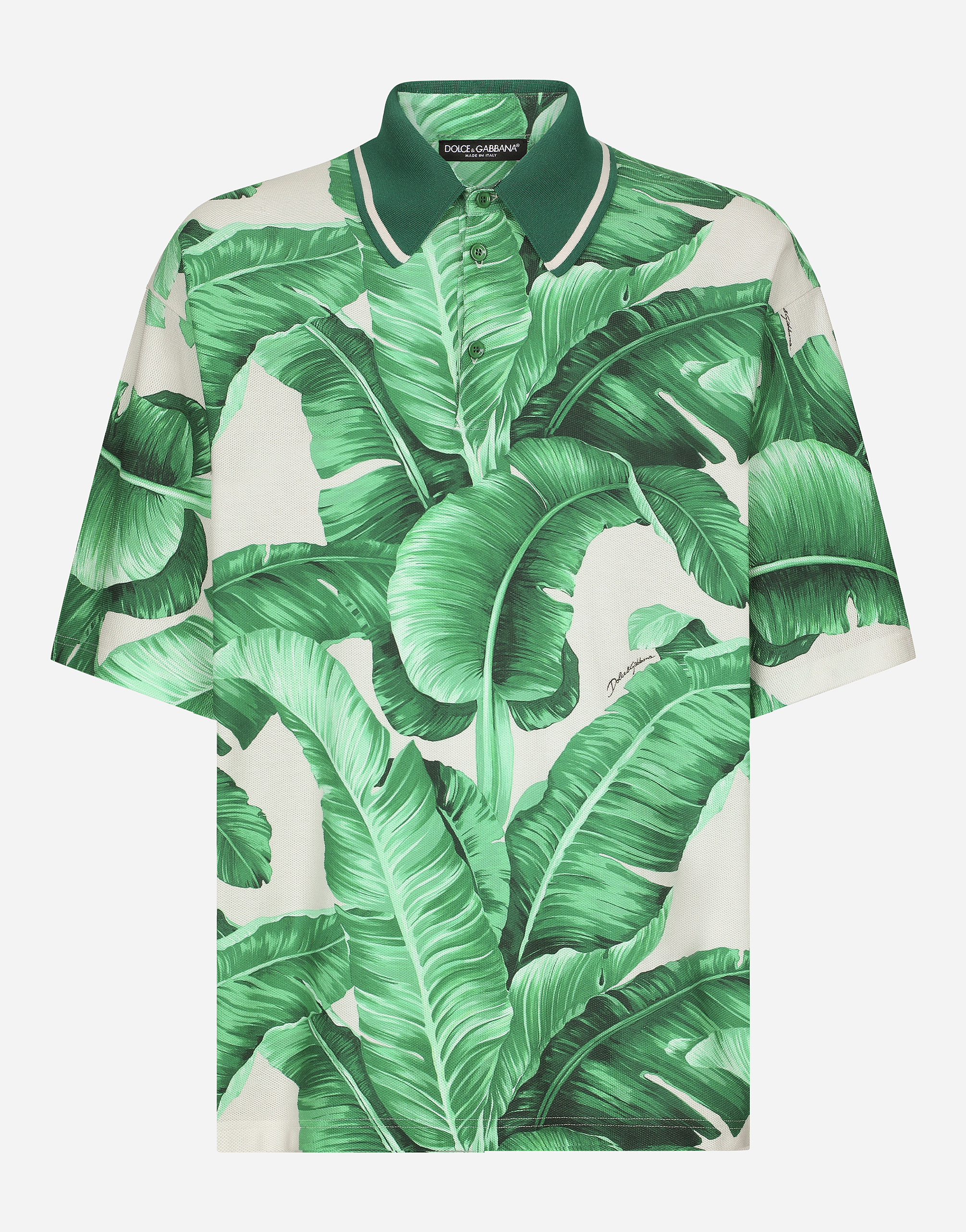 Dolce & Gabbana Banana-tree Print Oversize Polo Shirt In Green