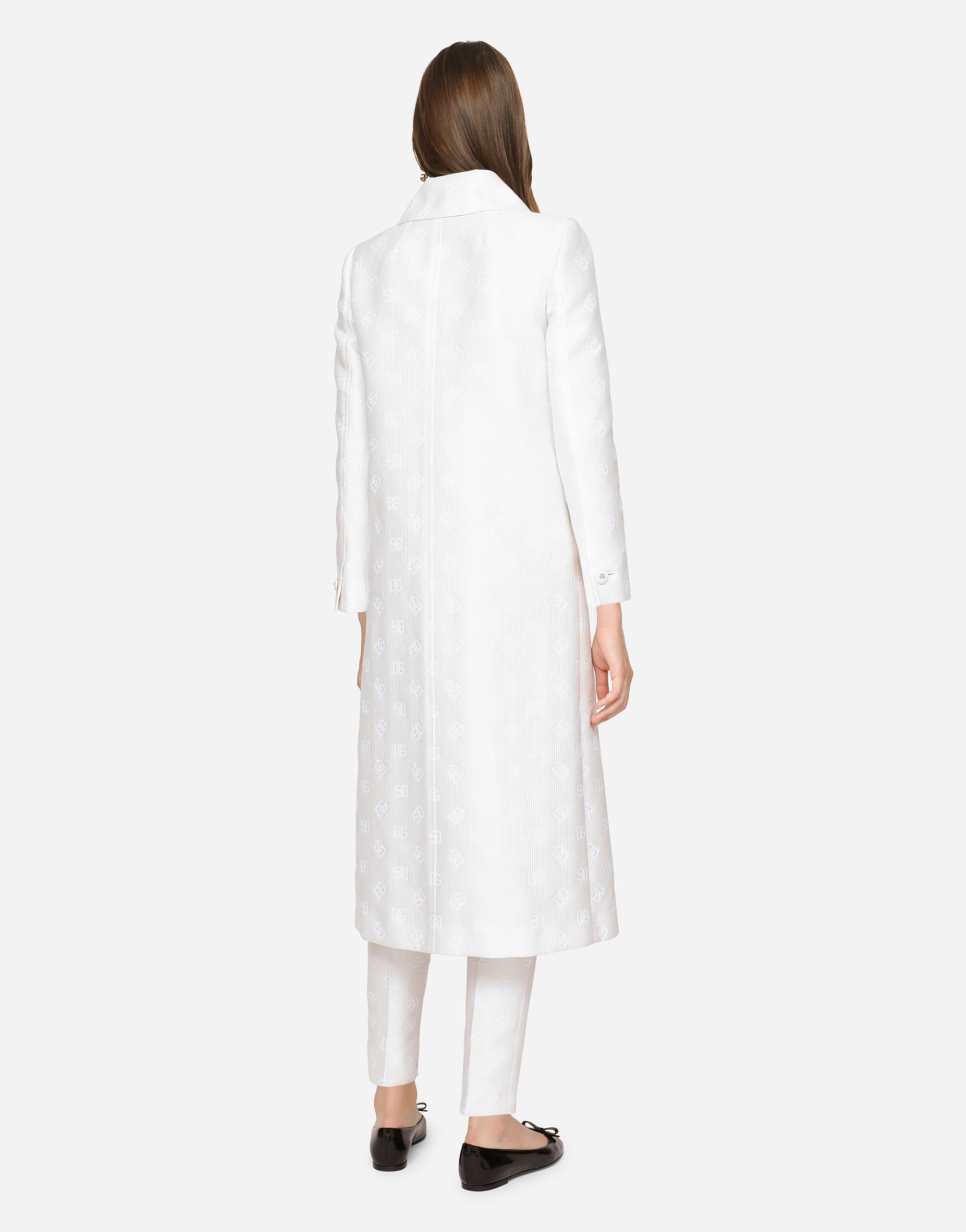 Dolce & Gabbana Jacquard Coat With All-over Dg Logo In White