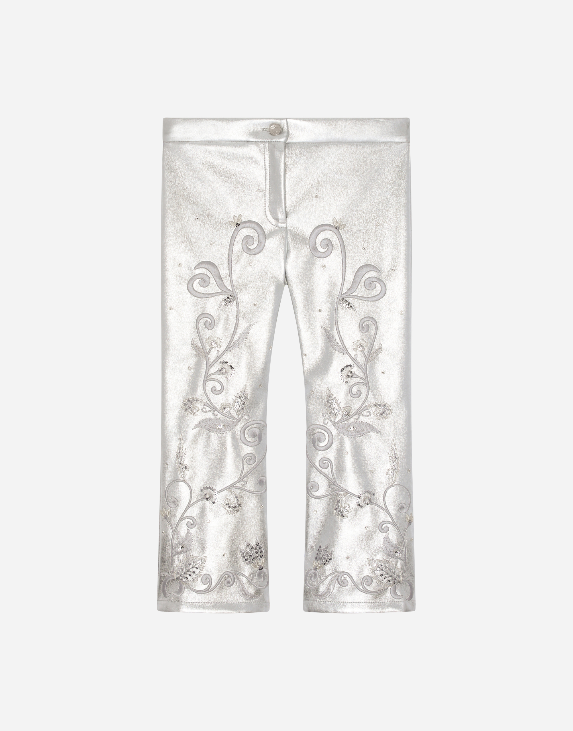 Dolce & Gabbana Foiled Faux Leather Pants With Embellishment In Multicolor