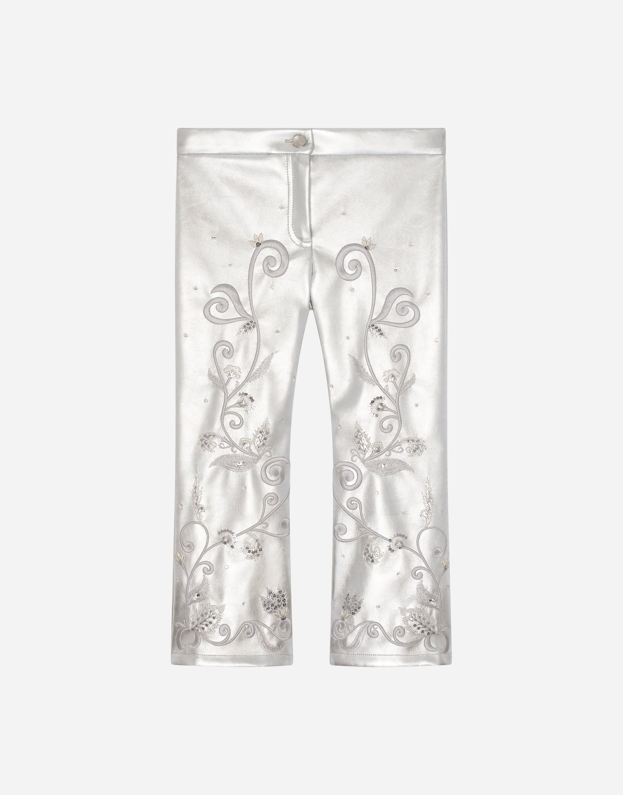Dolce & Gabbana Kids' Foiled Faux Leather Trousers With Embellishment In Multicolor