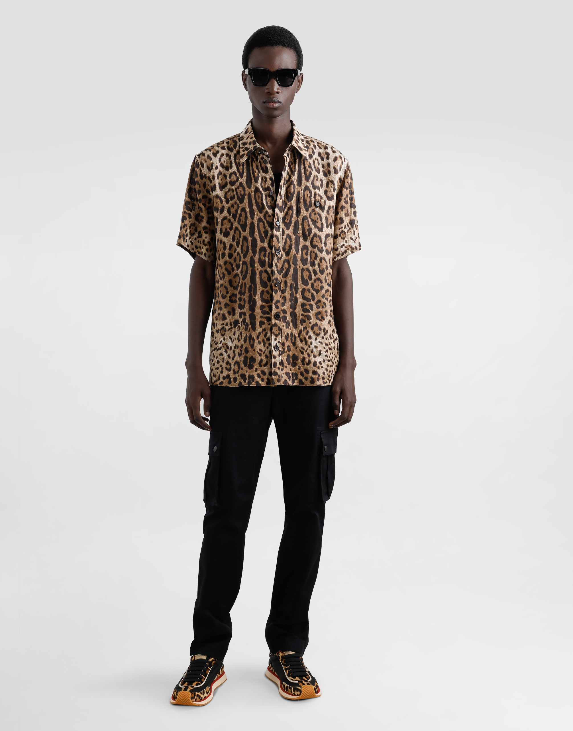 Leopard-print linen shirt