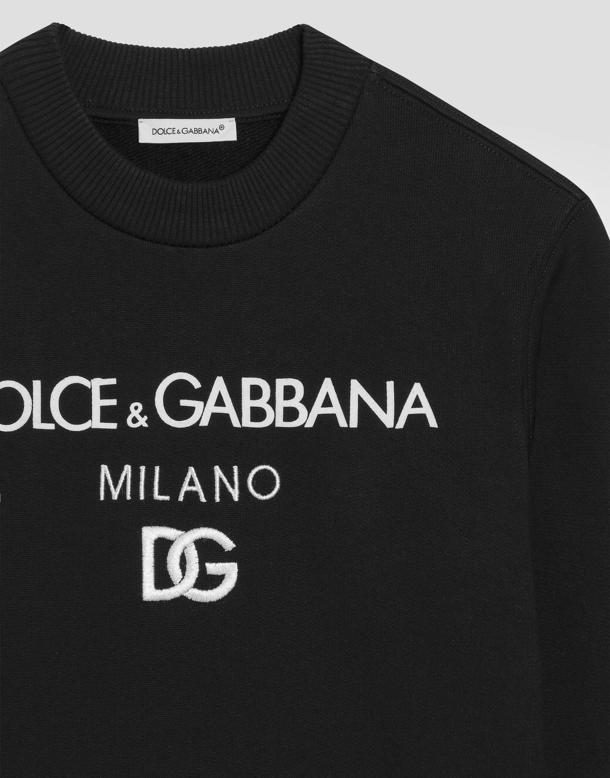 Shop Dolce & Gabbana Jersey Round-neck Sweatshirt With Dg Milano Embroidery In Black