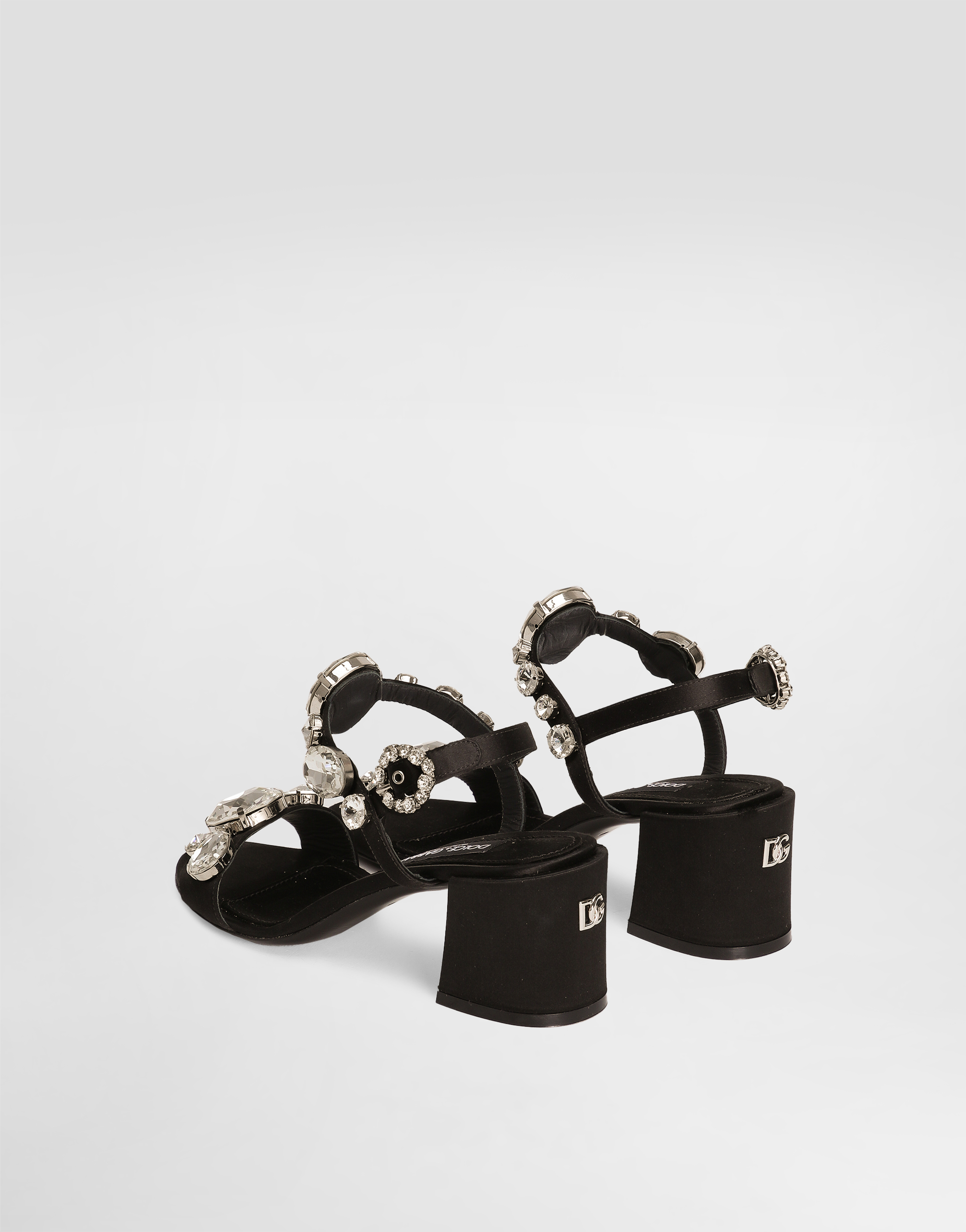 Dolce & Gabbana Satin Sandals With Gemstone Embellishment In Black