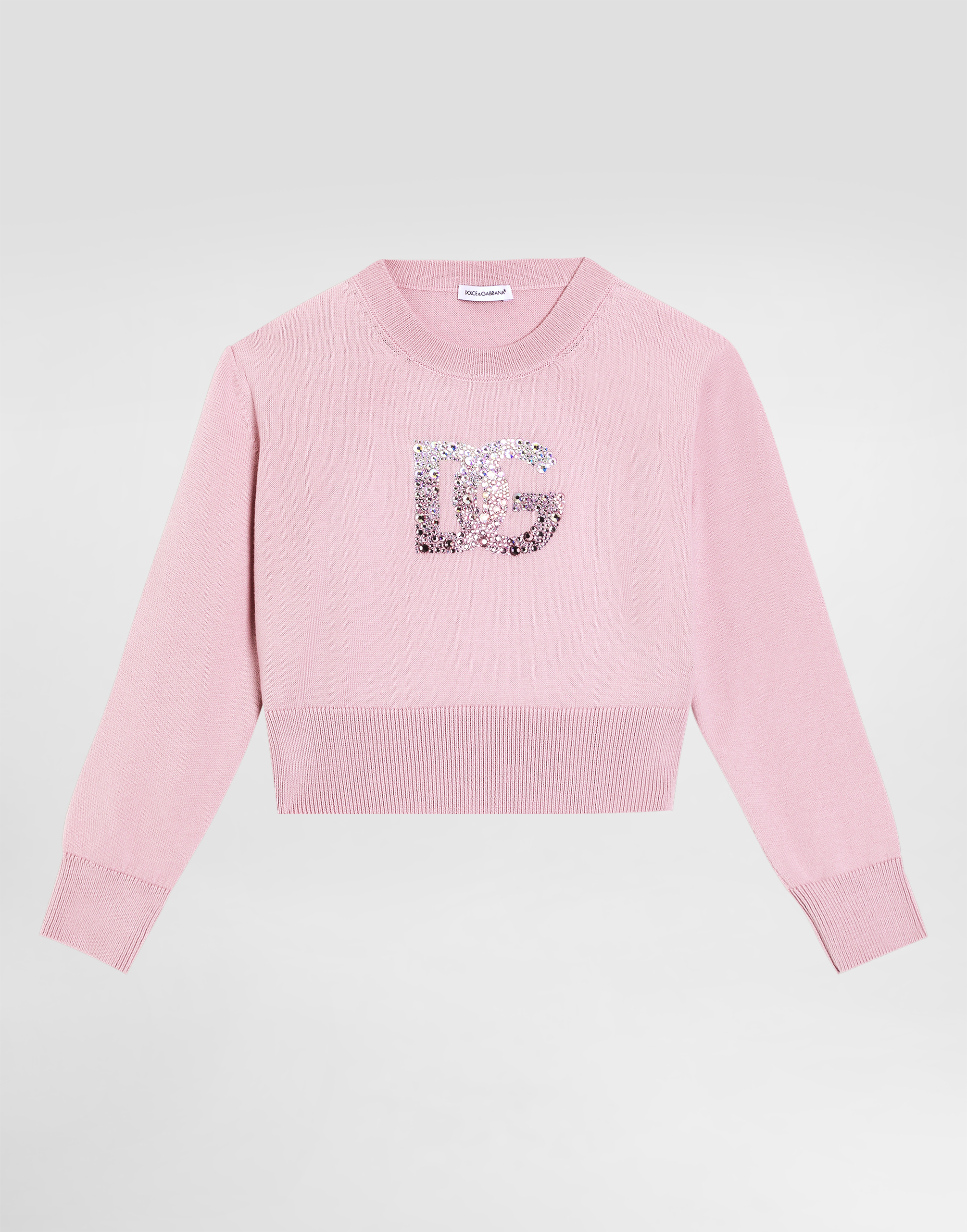 Dolce & Gabbana Plaint-knit Pullover With Dg Logo In Pink