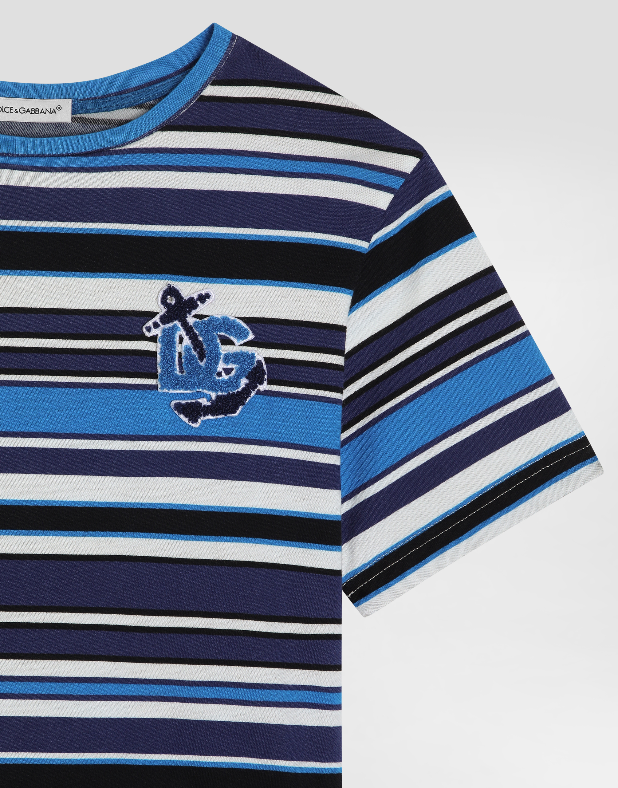 Dolce & Gabbana Striped Appliqué T-shirt In Blue