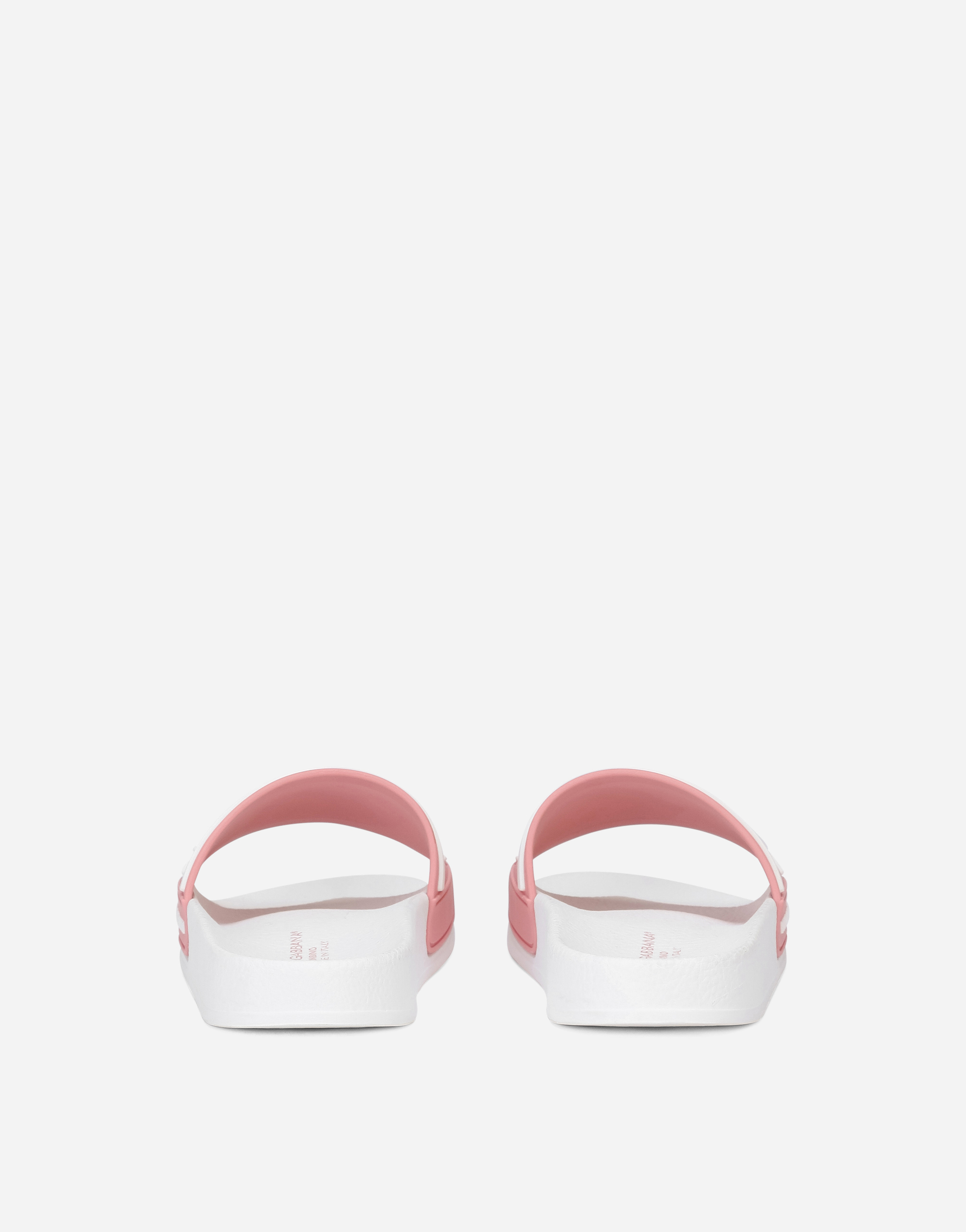 Dolce & Gabbana Rubber Sliders With Logo Print In Multicolor