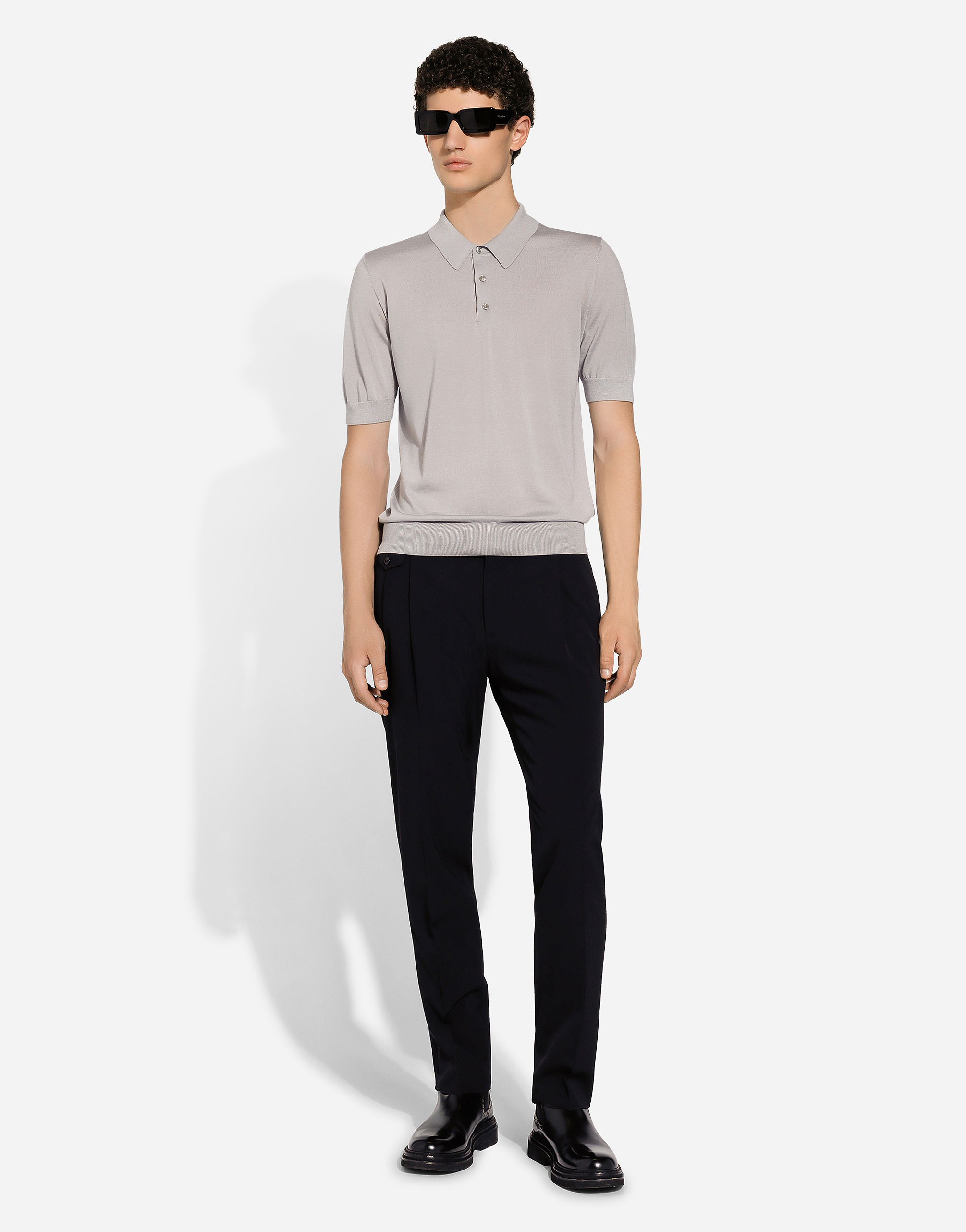  Dolce & Gabbana Dolce & Gabbana Silk And Cashmere Polo-shirt - Man Sweaters And Cardigans Gray 56 
