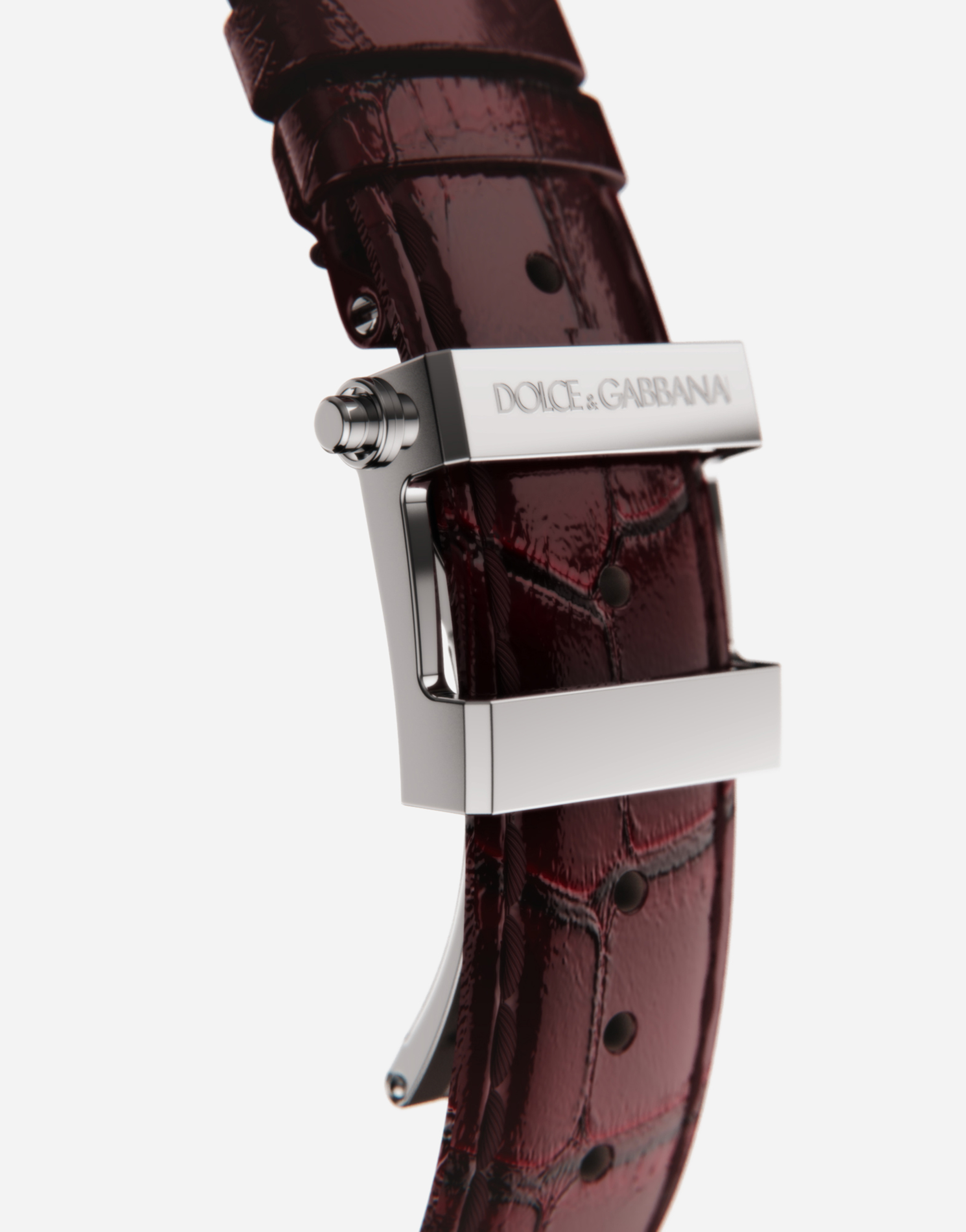 Shop Dolce & Gabbana Dg7 Watch In Steel With Ruby In Burgundy