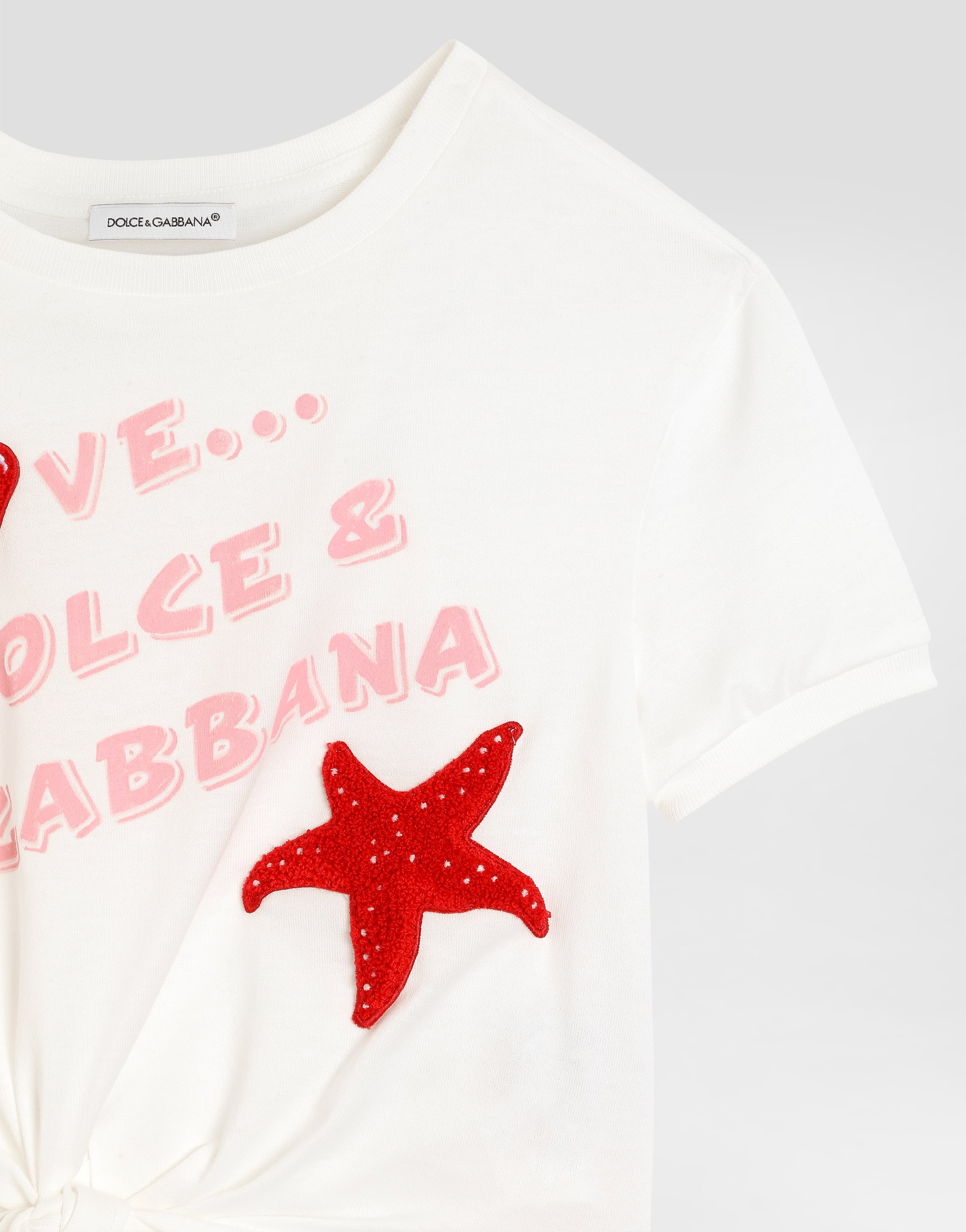  Dolce & Gabbana Dolce & Gabbana Jersey T-shirt With Print And Terry Patch - Woman T-shirts And Sweatshirts White 8 Years 