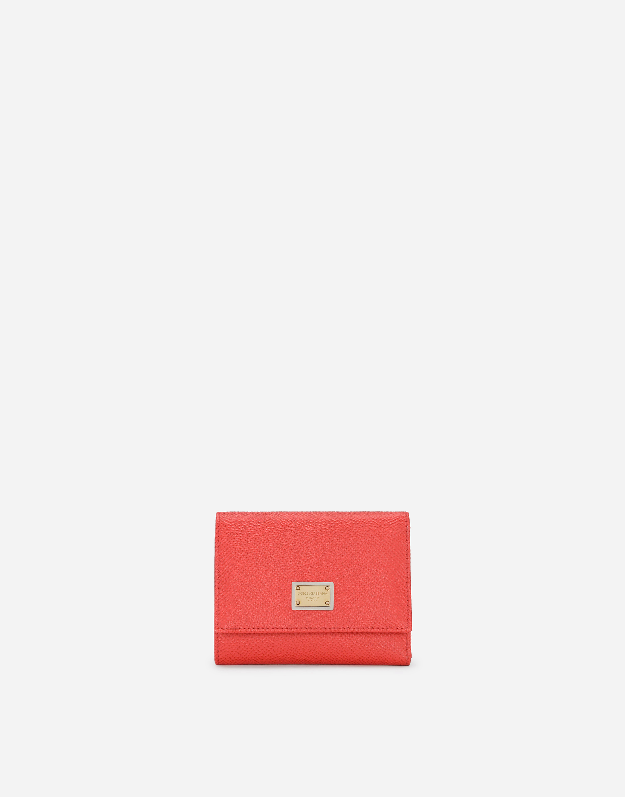 Dolce & Gabbana Tri-fold Logo Plaque Leather Wallet In オレンジ