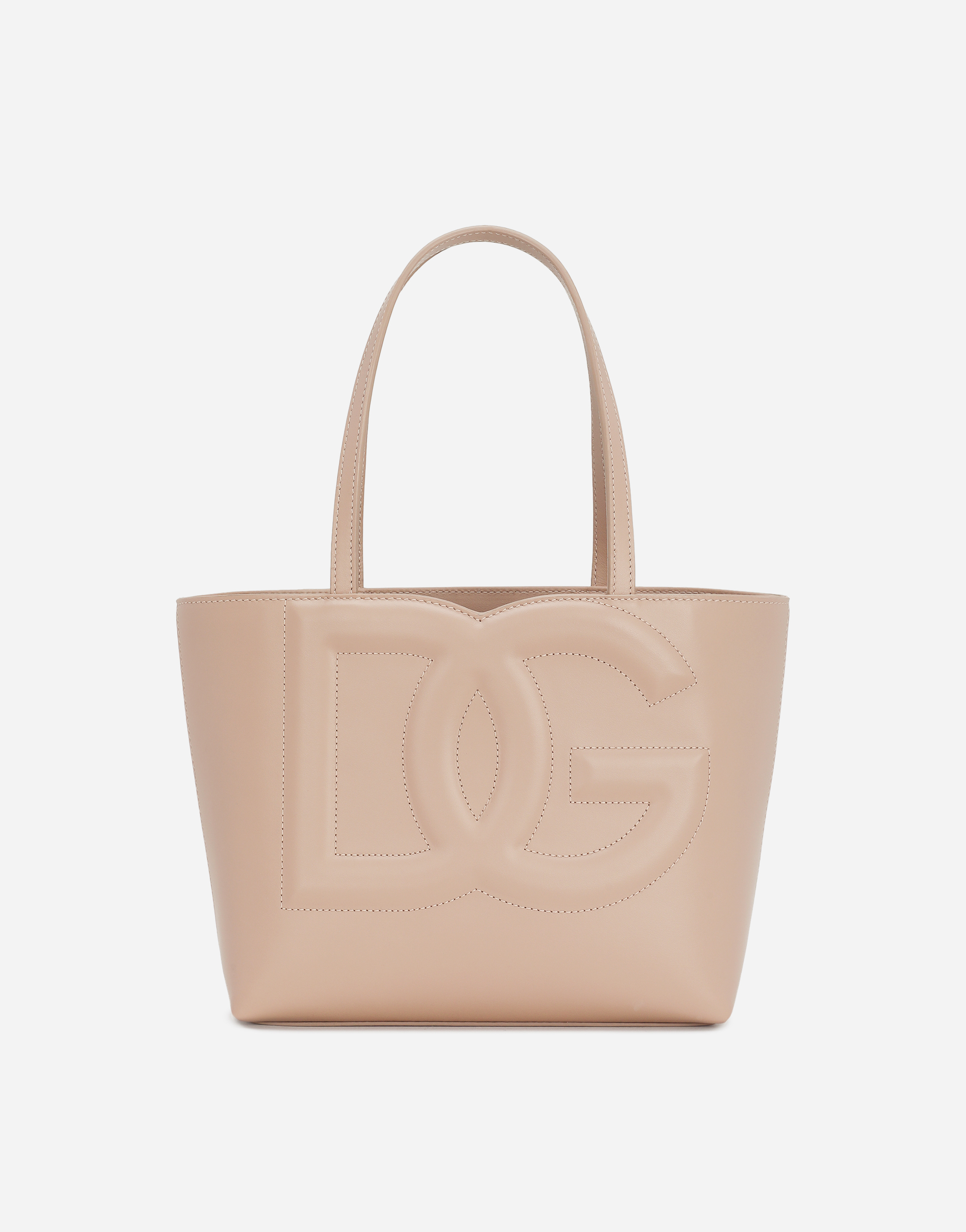 Dolce & Gabbana Small Calfskin Dg Logo Shopper In Pale Pink