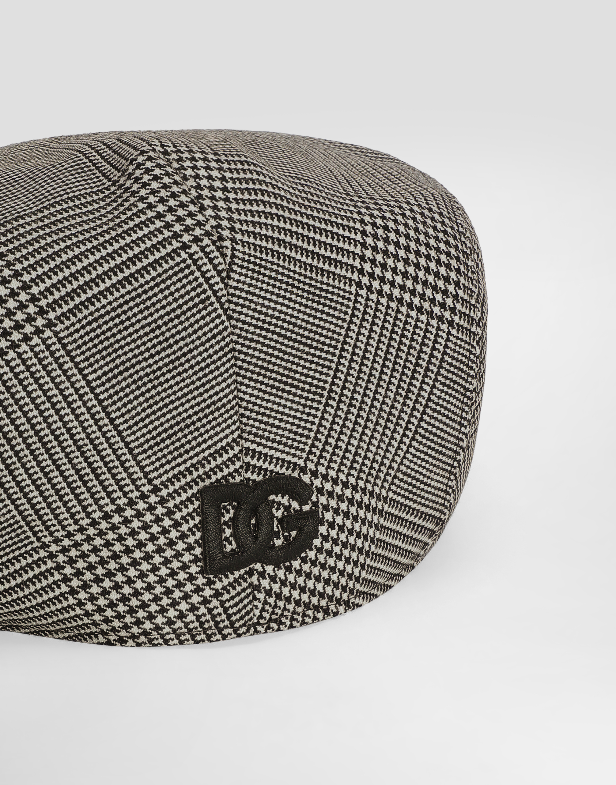 Dolce & Gabbana Virgin Wool Glen Plaid Flat Cap In Black