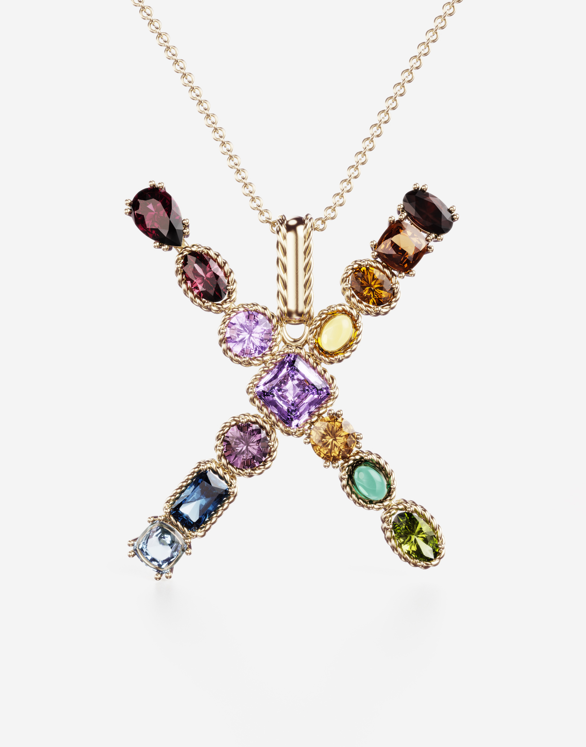Shop Dolce & Gabbana Rainbow Alphabet X Pendant In Yellow Gold With Multicolor Fine Gems