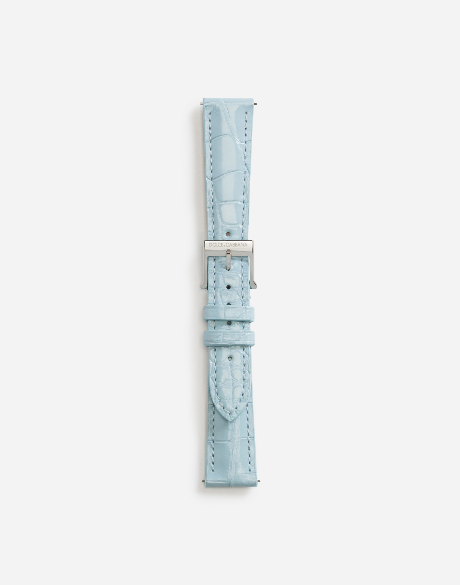 Dolce & Gabbana Alligator Strap With Buckle And Hook In Steel In Light Blue