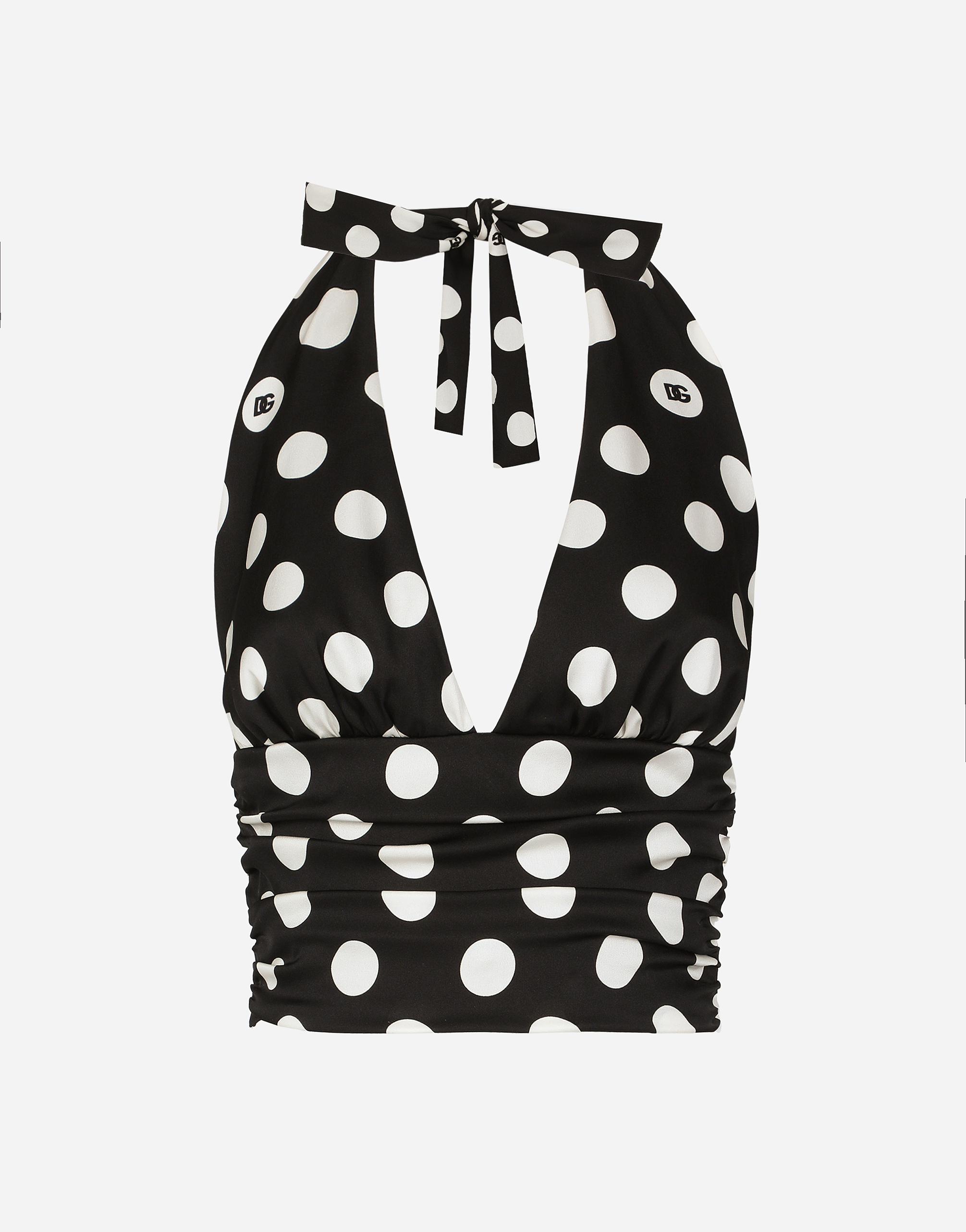 Dolce & Gabbana Polka-dot Charmeuse Top With Plunging Neckline In プリ