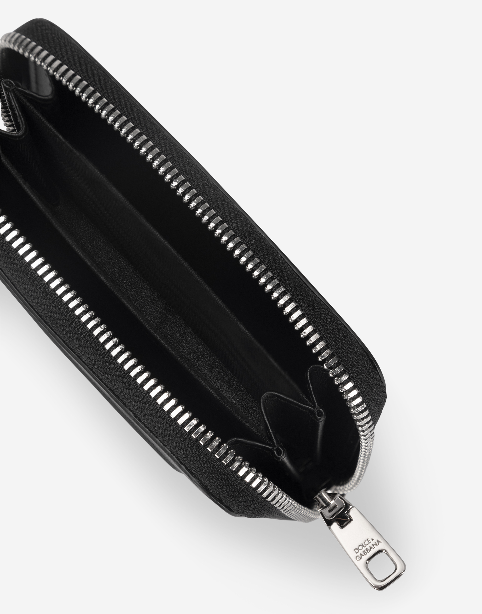 Dolce & Gabbana Small Zip-around Wallet In Calfskin With Raised Logo In Black