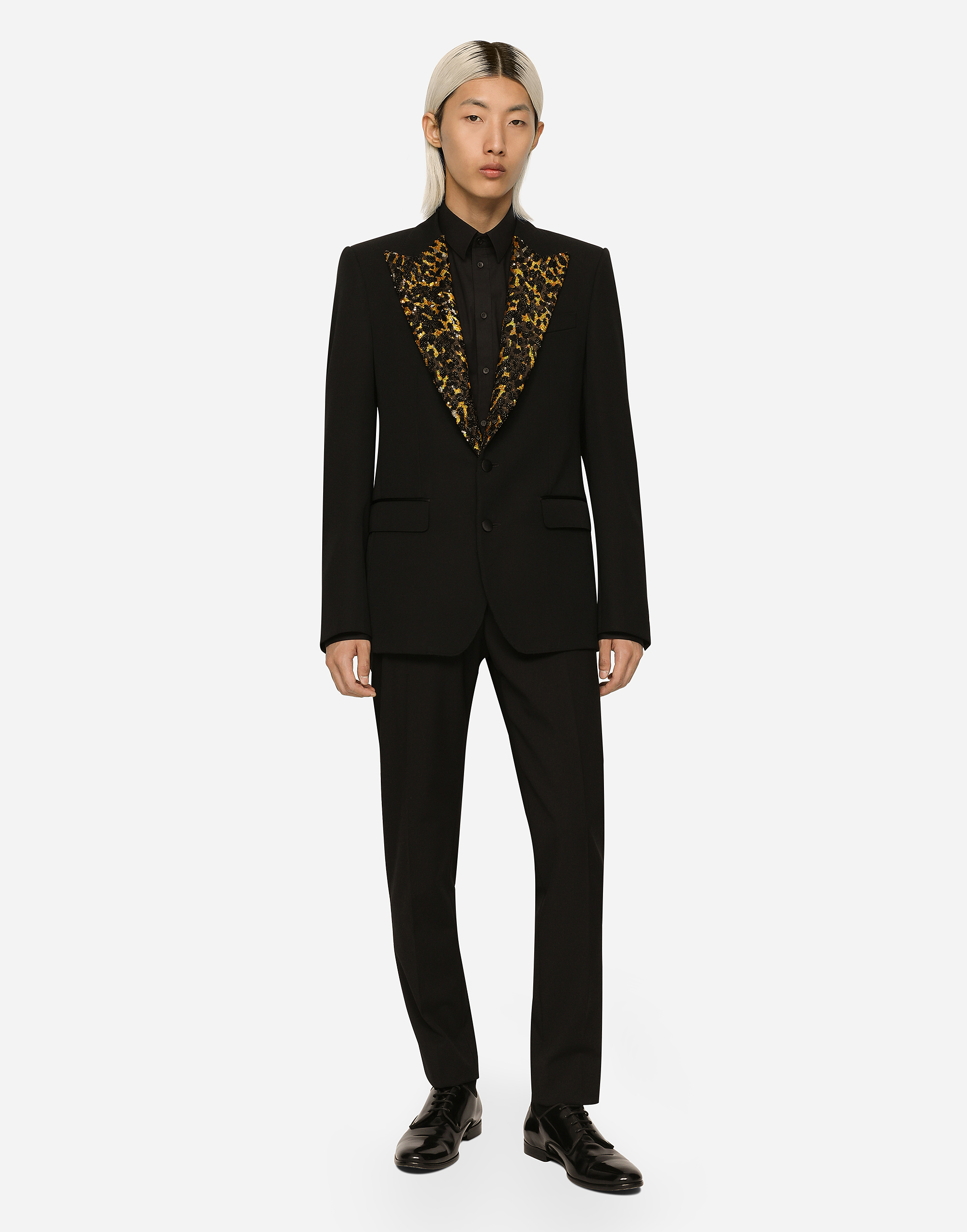 Dolce & Gabbana Stretch Wool Fabric Sicilia-fit Tuxedo Jacket In Black