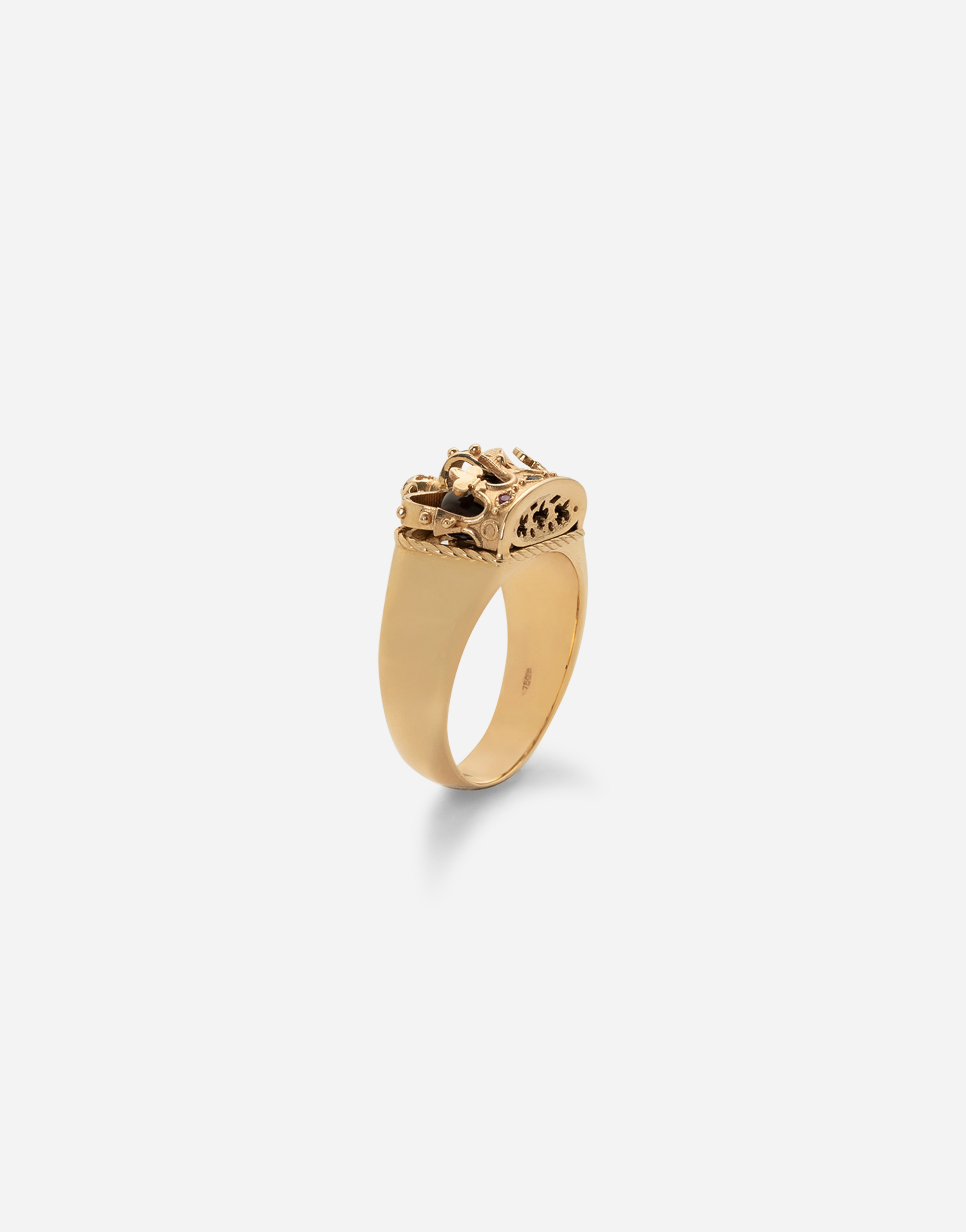Shop Dolce & Gabbana Crown Yellow Gold Ring With Iron Eye On The Inside