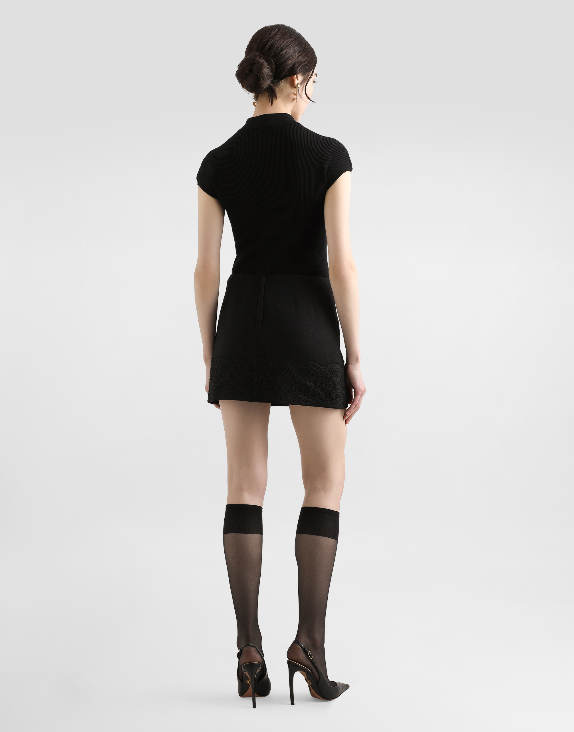 Dolce & Gabbana Ribbed Knit Polo T-shirt In Black