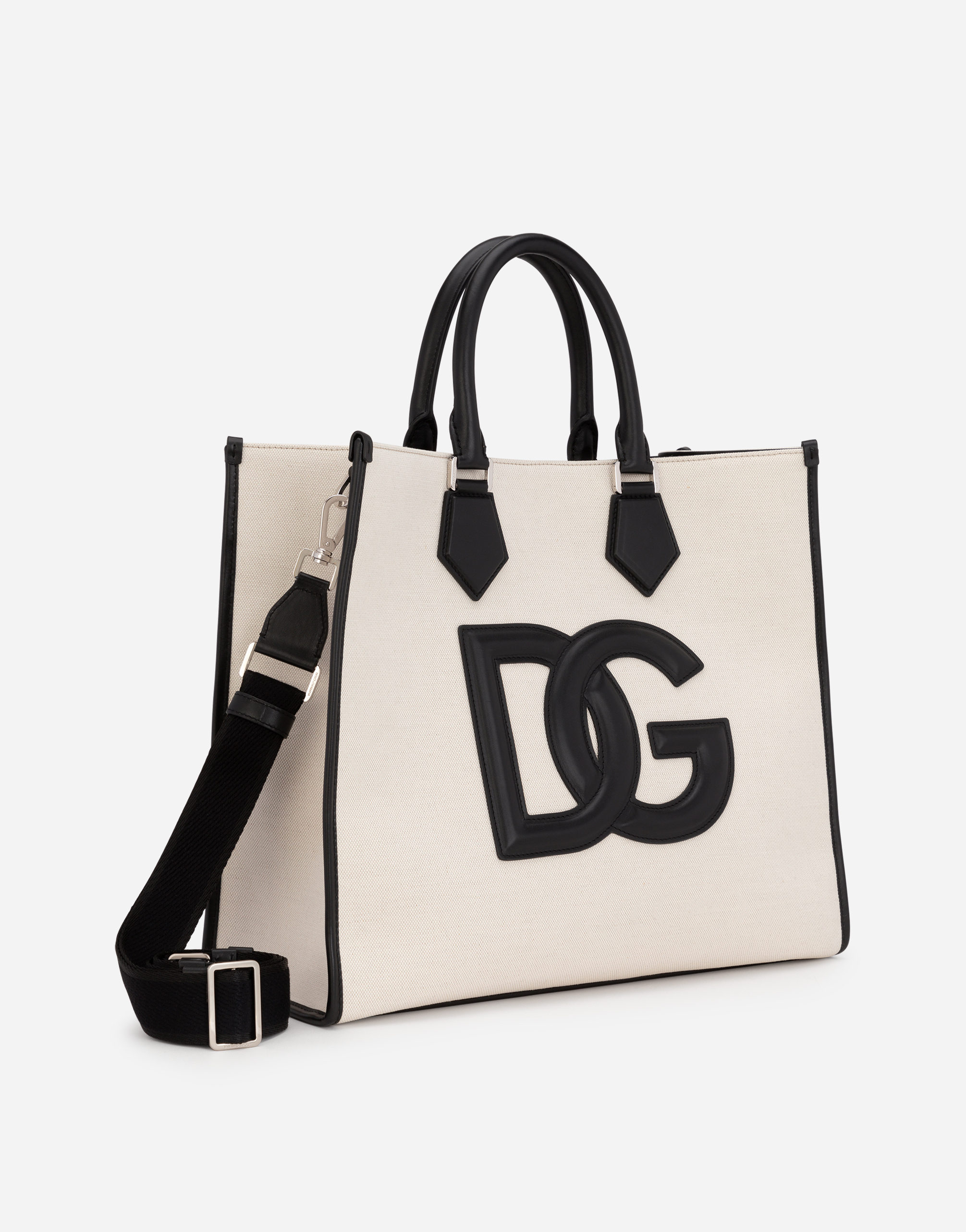 DOLCE & GABBANA CANVAS SHOPPER WITH CALFSKIN NAPPA DETAILS