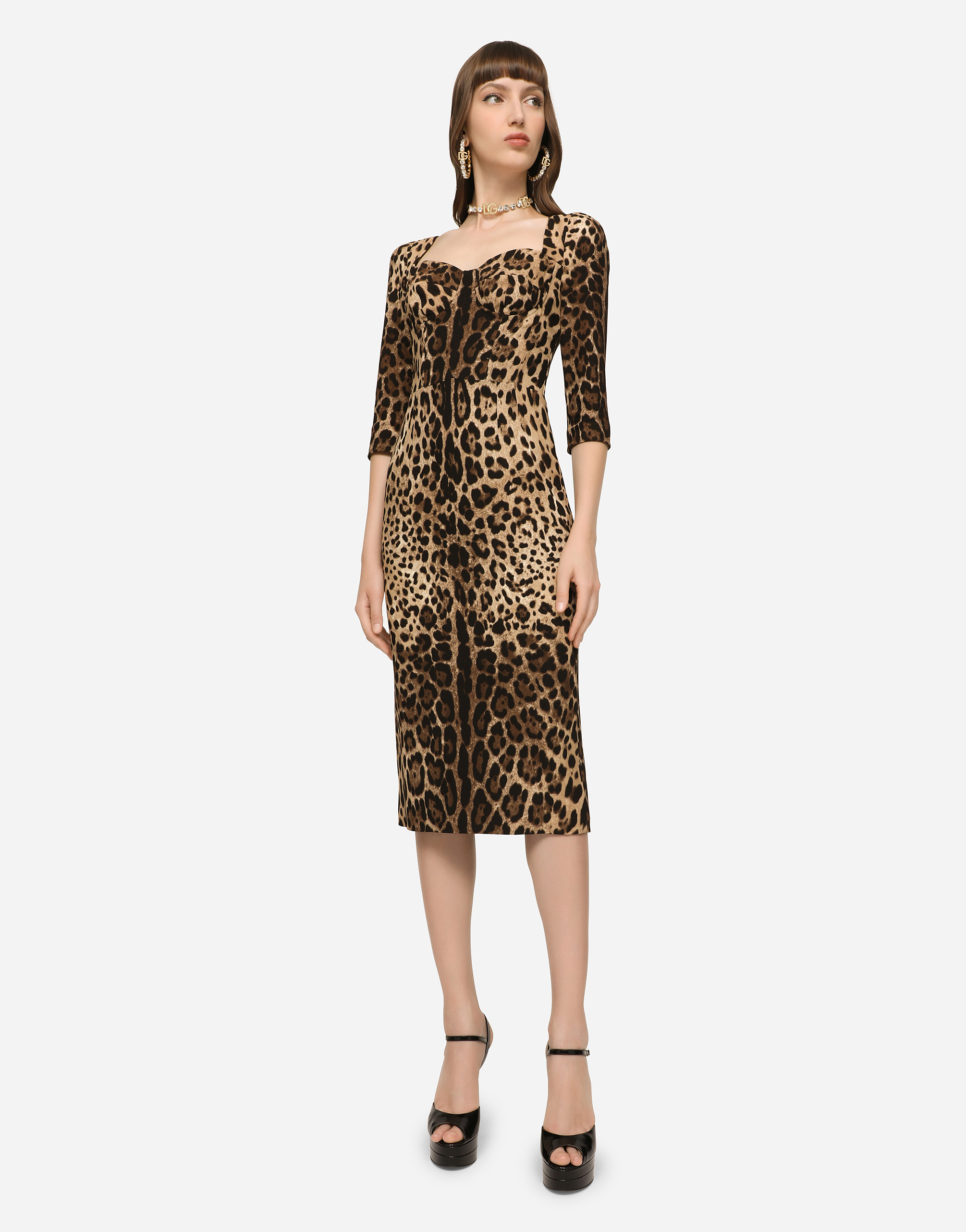 Shop Dolce & Gabbana Leopard-print Calf-length Cady Dress In Animal Print