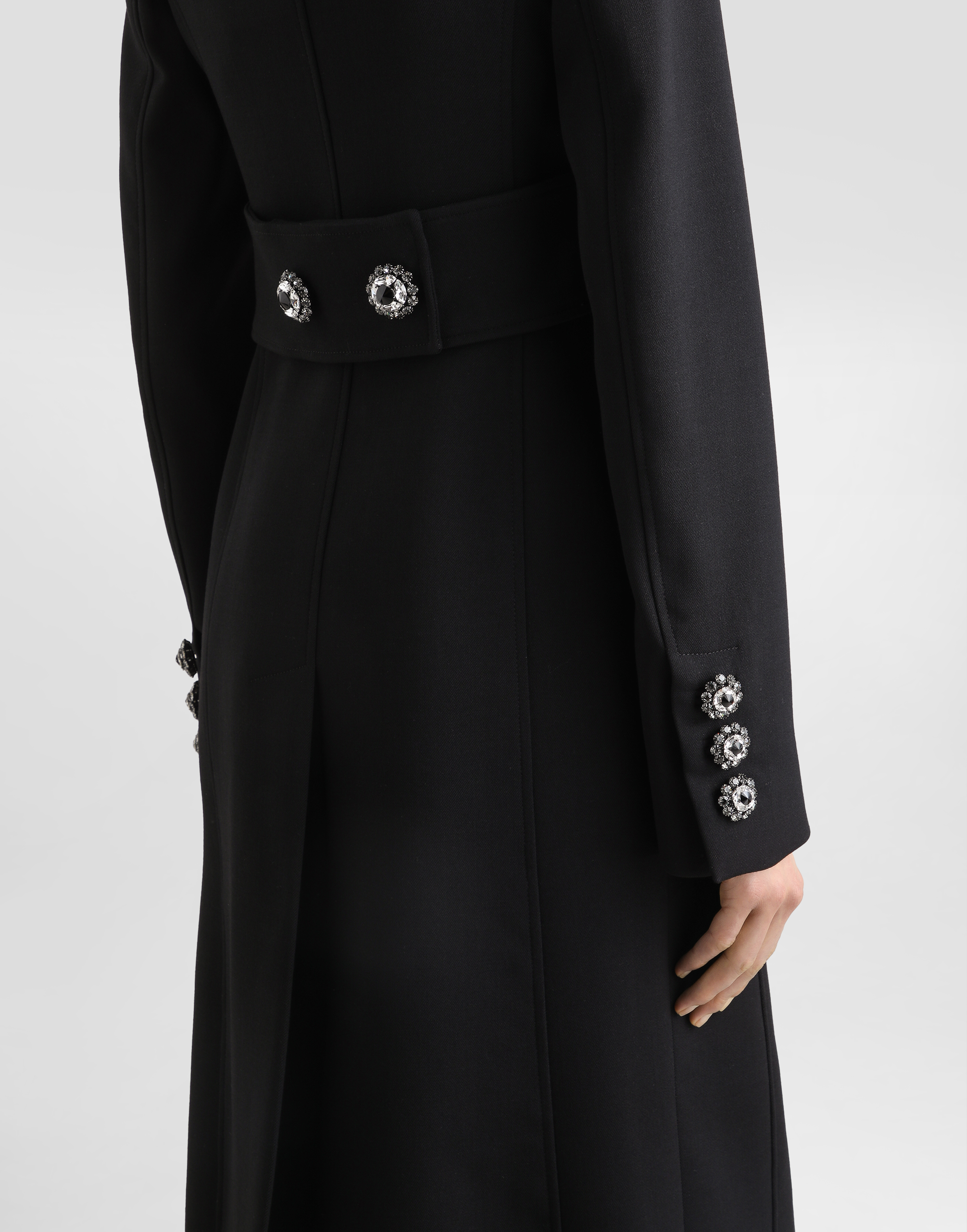 Dolce & Gabbana Double-breasted Wool Coat With Bejeweled Buttons In Black