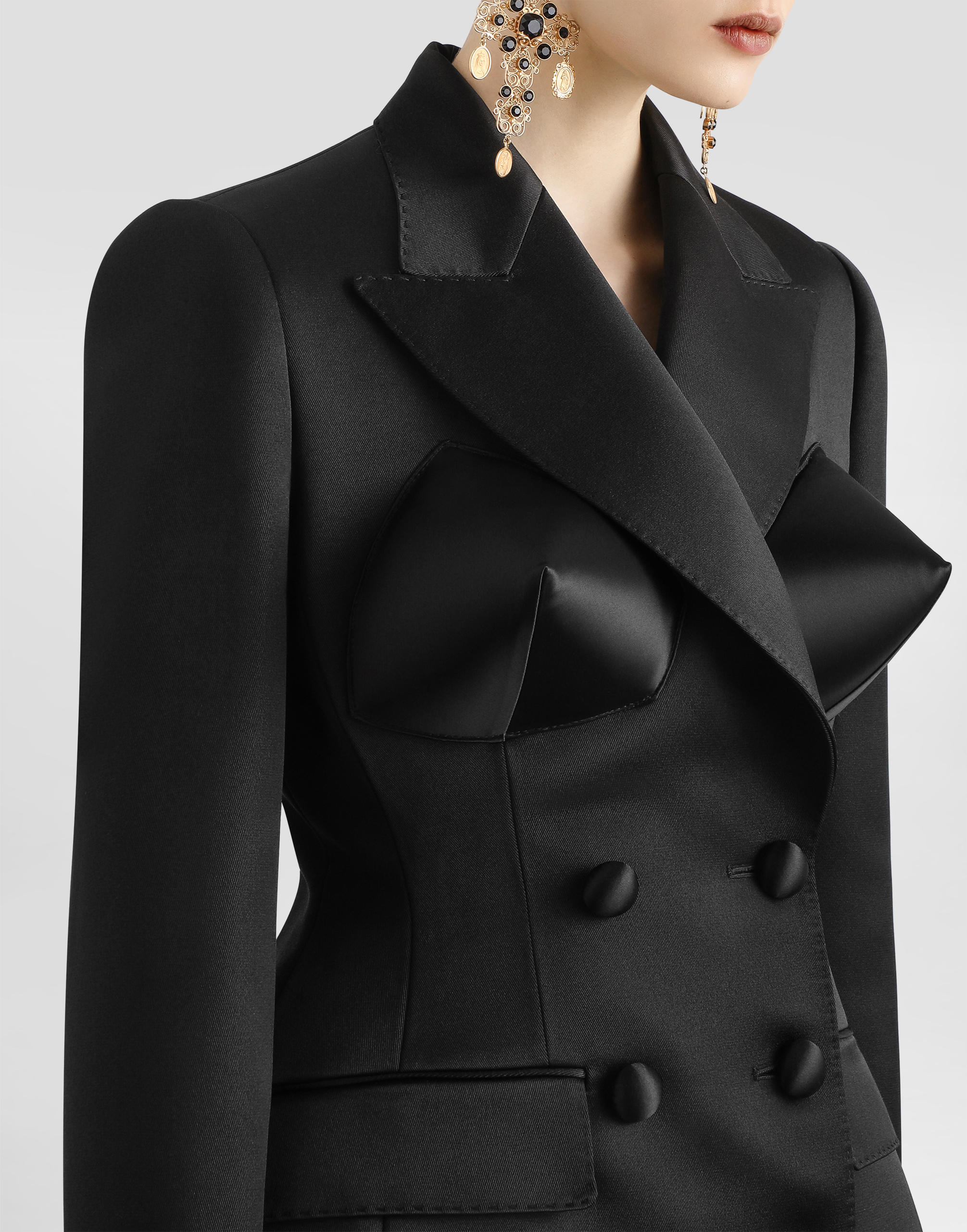 Dolce & Gabbana Double-breasted Duchess Jacket With Conical Cups In Black
