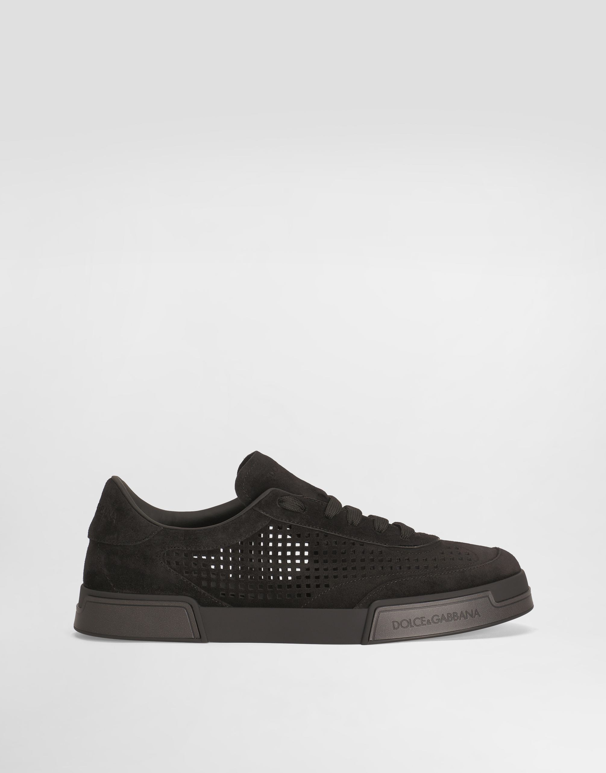 Dolce & Gabbana Round Toe Leather Low Top Sneakers In Nero/nero